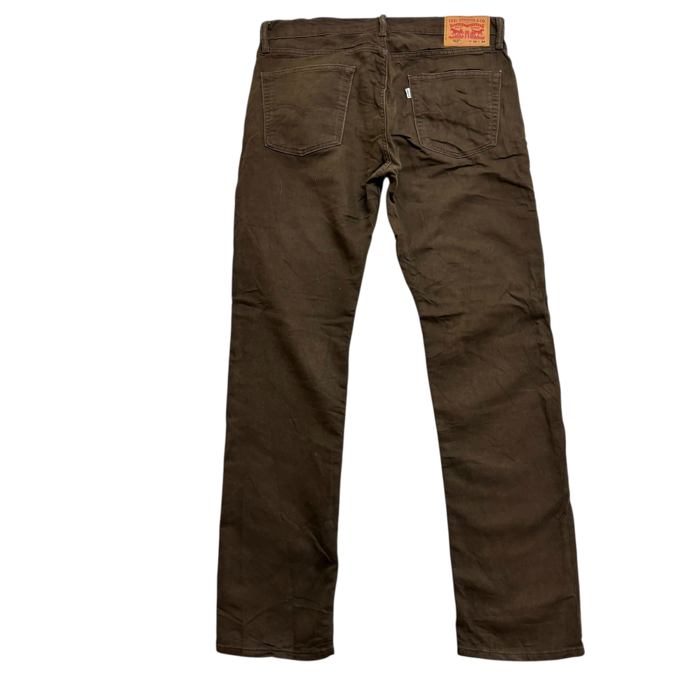 Levis 514 Trousers W34 L34 Mens Brown Slim Straight Fit Stretch Pants