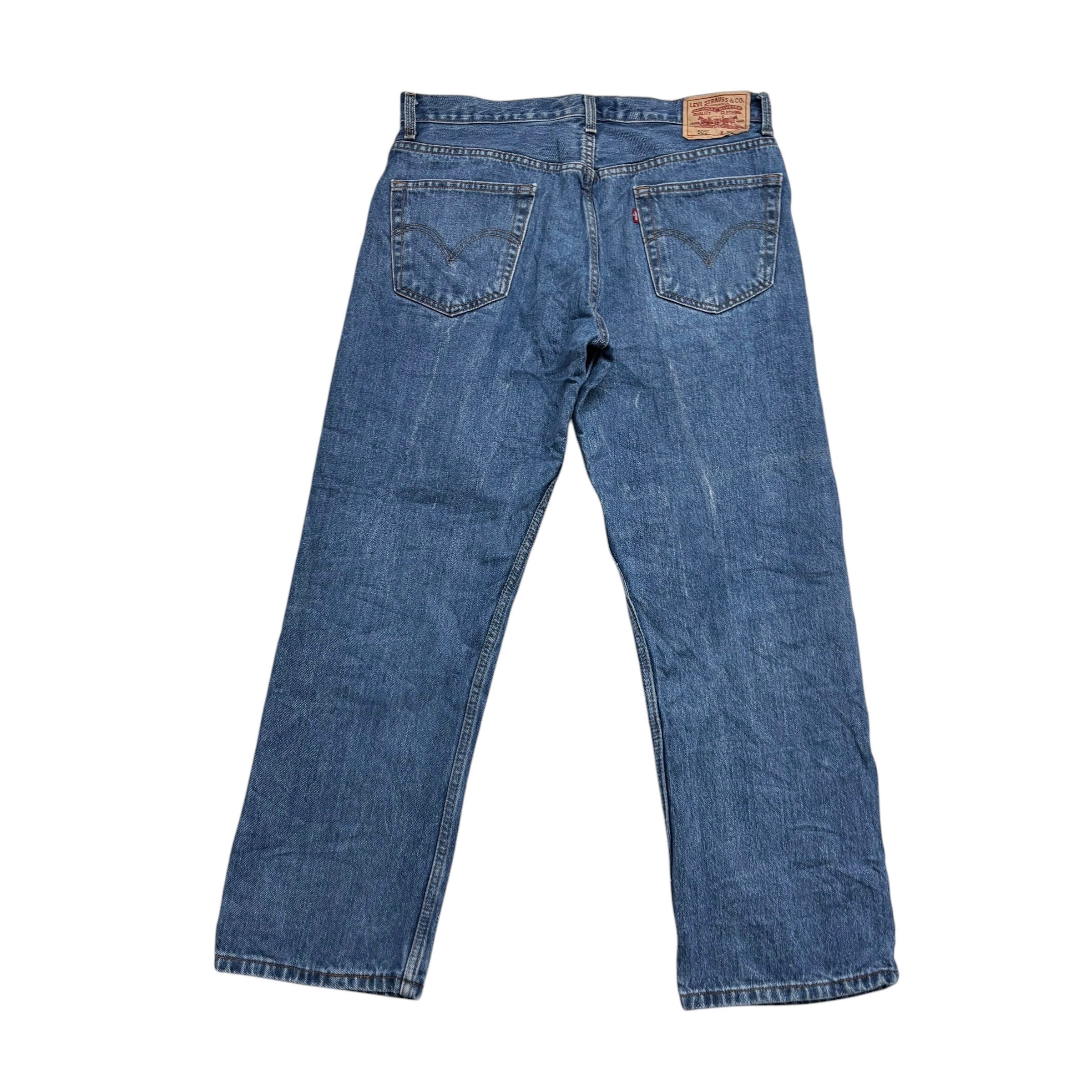 Levis 505 Jeans W36 L30 Mens Mid Blue Regular Straight Fit Vintage Denim