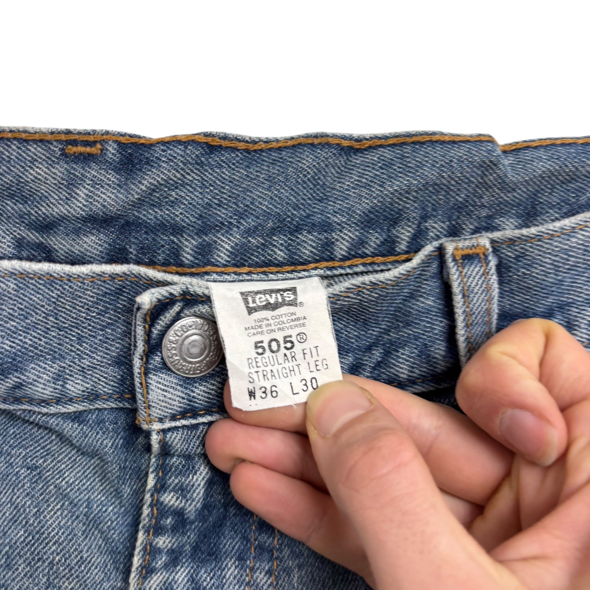 Levis 505 Jeans W36 L30 Mens Light Blue Regular Straight Fit Vintage Denim
