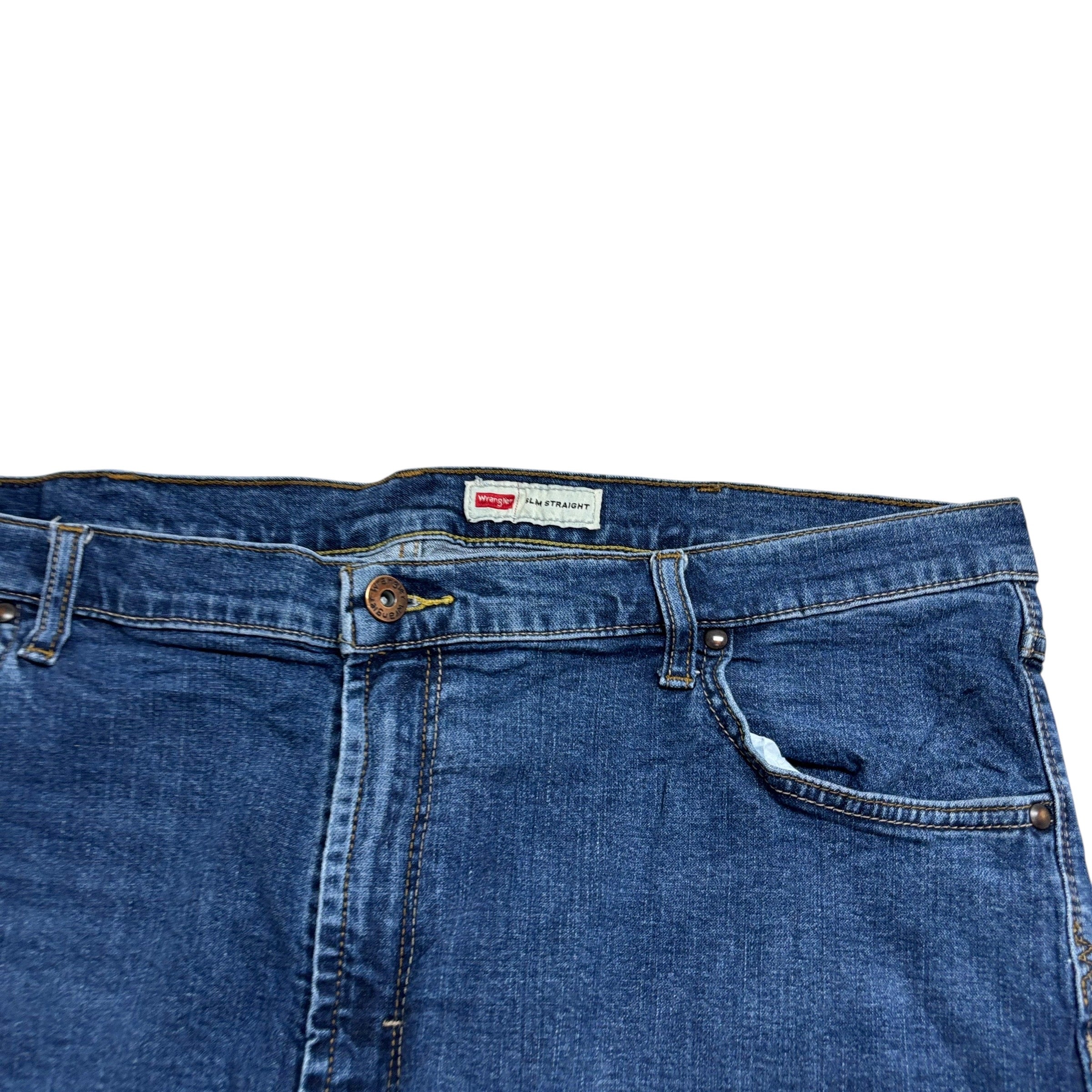 Wrangler Jeans W42 L30 Mens Mid Blue Slim Straight Fit Stretch Denim (E)