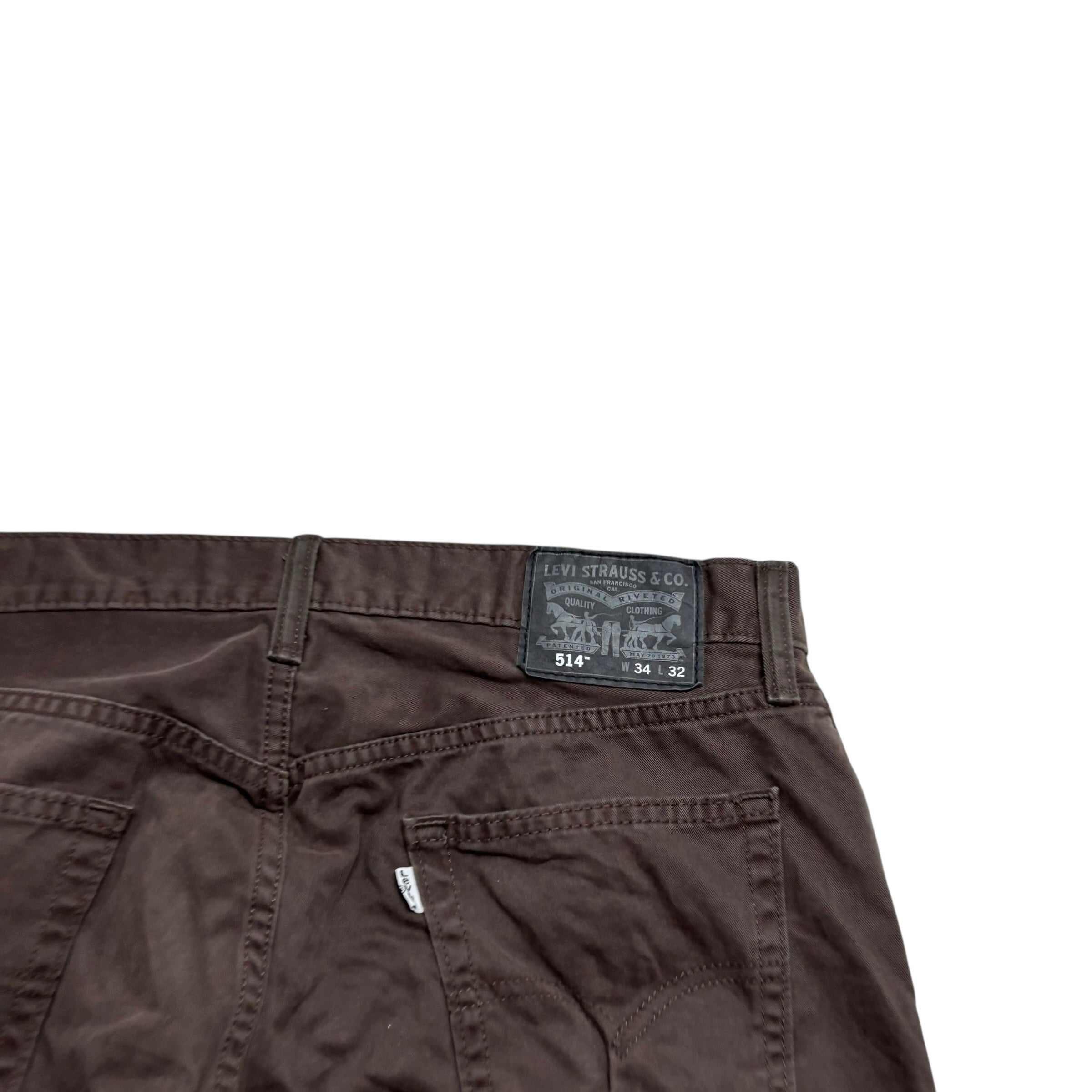 Levis 514 Trousers W34 L32 Mens Brown Regular Straight Fit Cotton Pants (E)