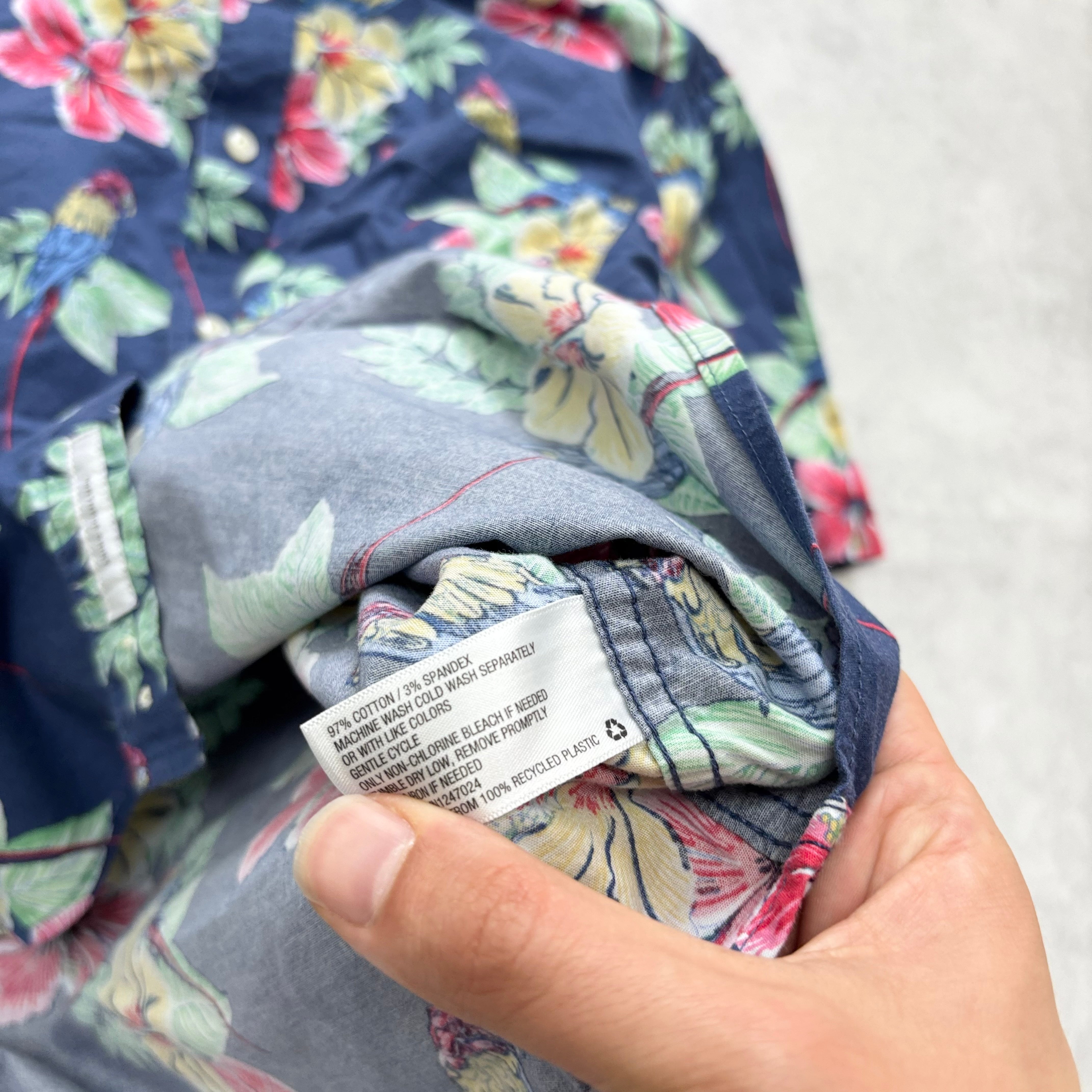Hawaiian Shirt Mens Large Blue Floral Aloha Short Sleeve Cotton Slim Fit (E)