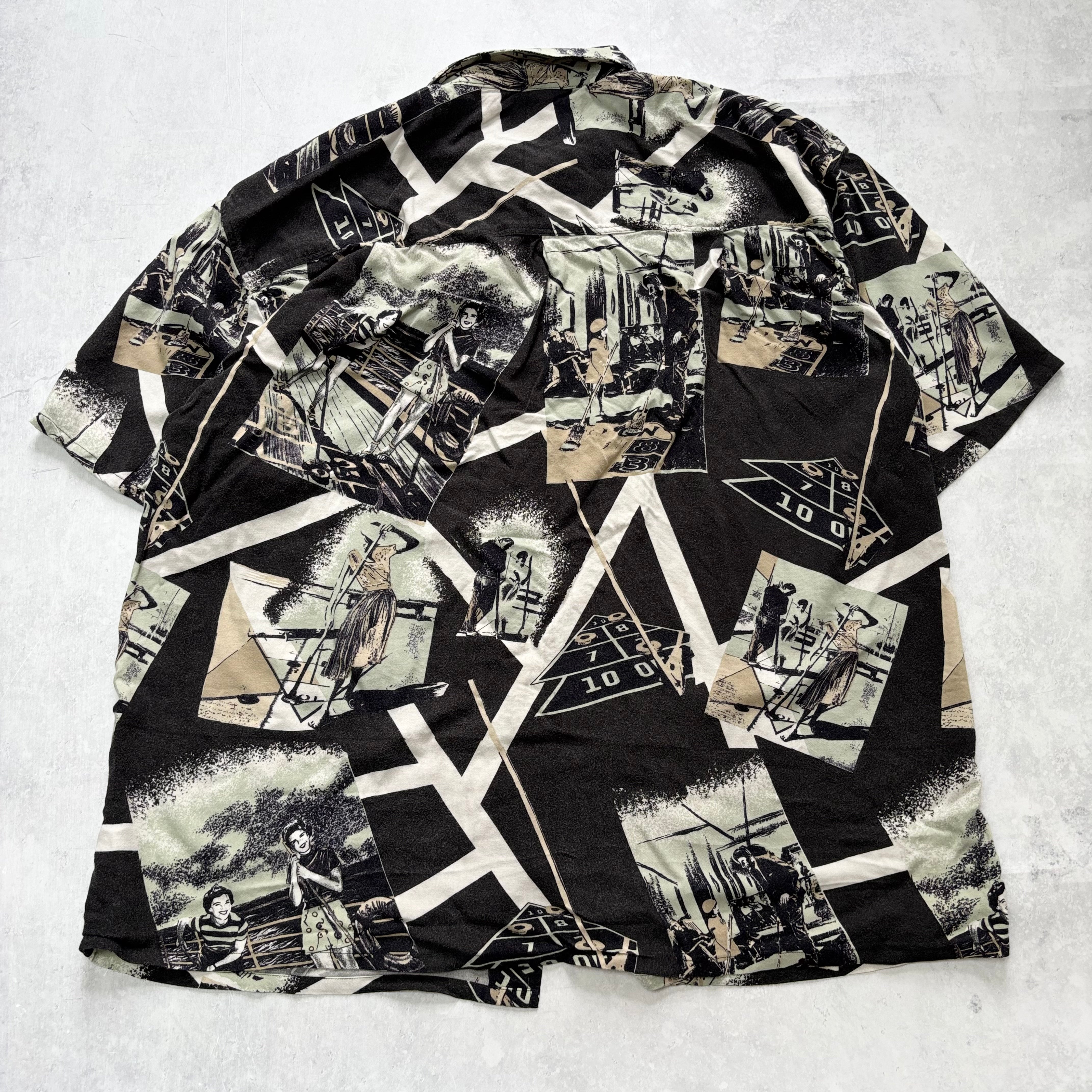 Vintage Hawaiian Shirt Mens XL Black Floral Aloha Short Sleeve Rayon