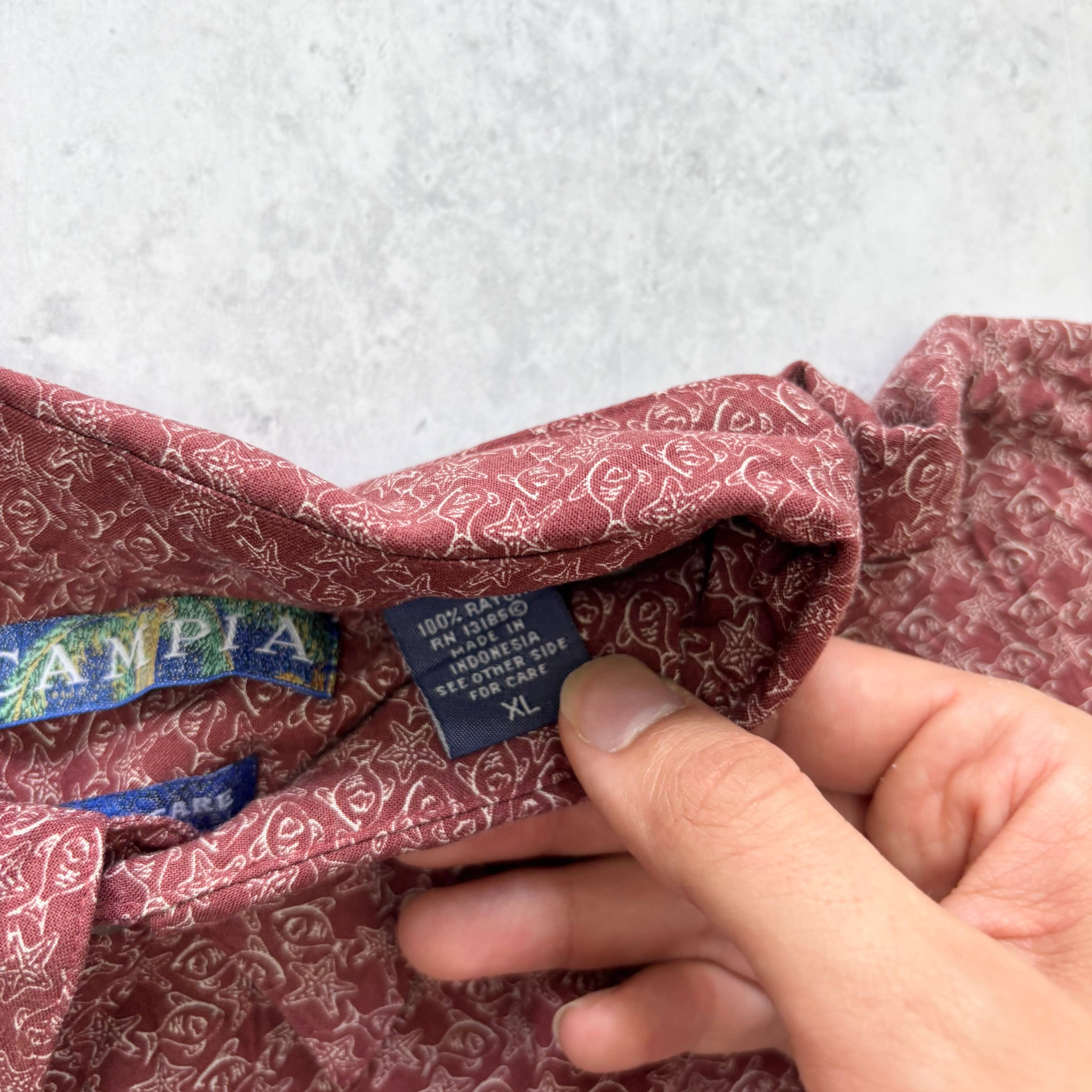 Hawaiian Shirt Mens XL Red Fish Short Sleeve Rayon (E)