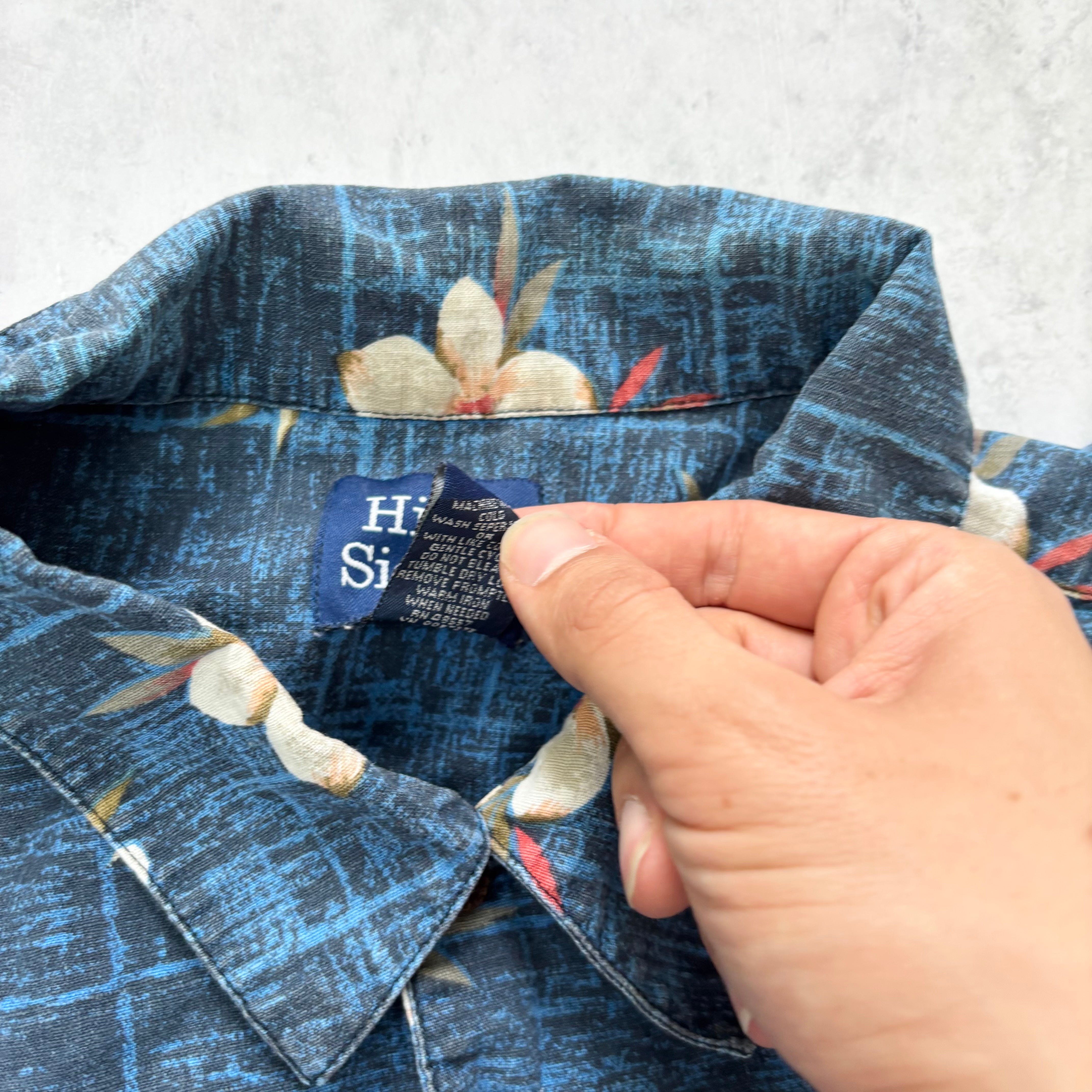 Hawaiian Shirt Mens XL Blue Floral Aloha Short Sleeve Linen Blend (E)