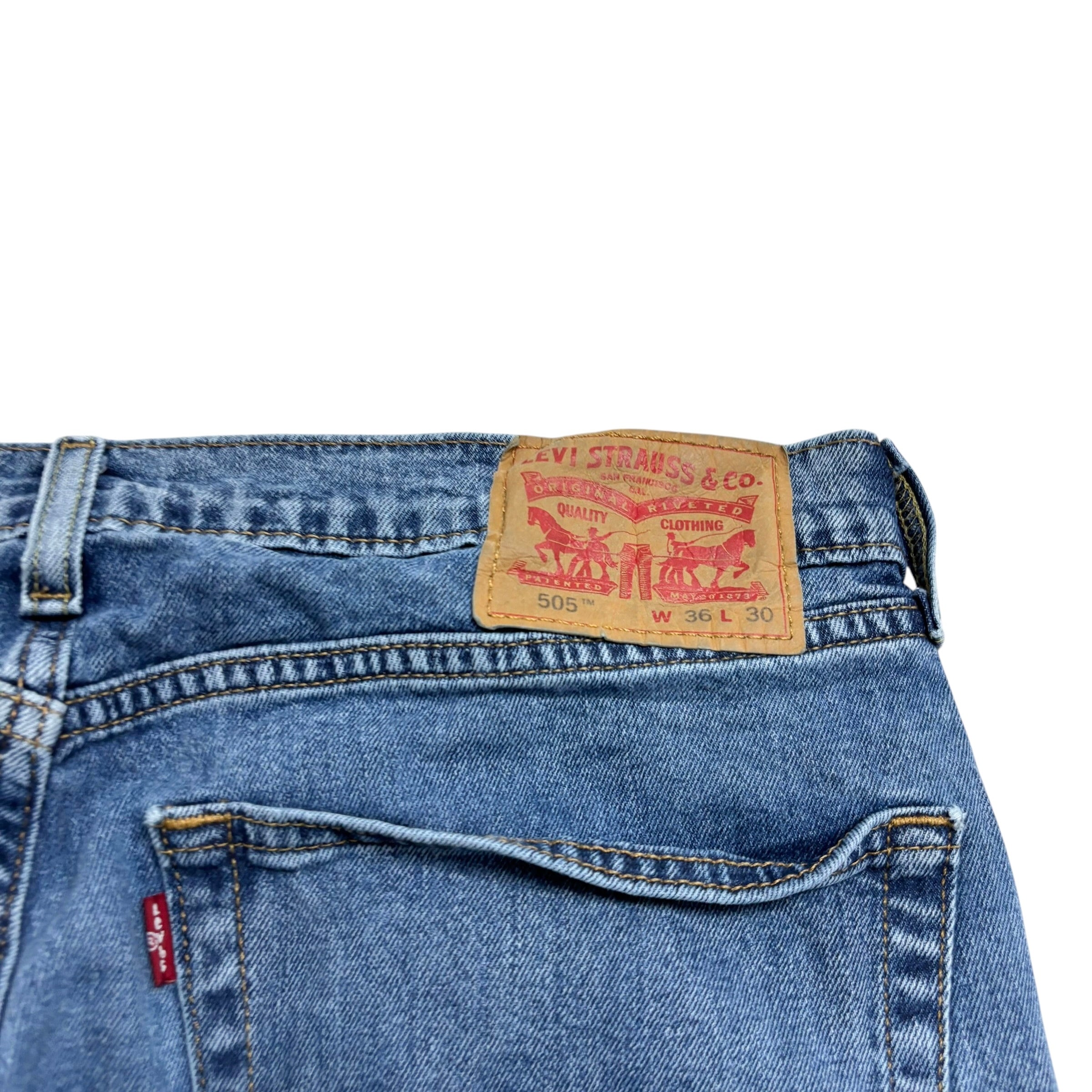 Levis 505 Jeans W35 L30 Mens Mid Blue Regular Straight Fit Stretch Denim (E)