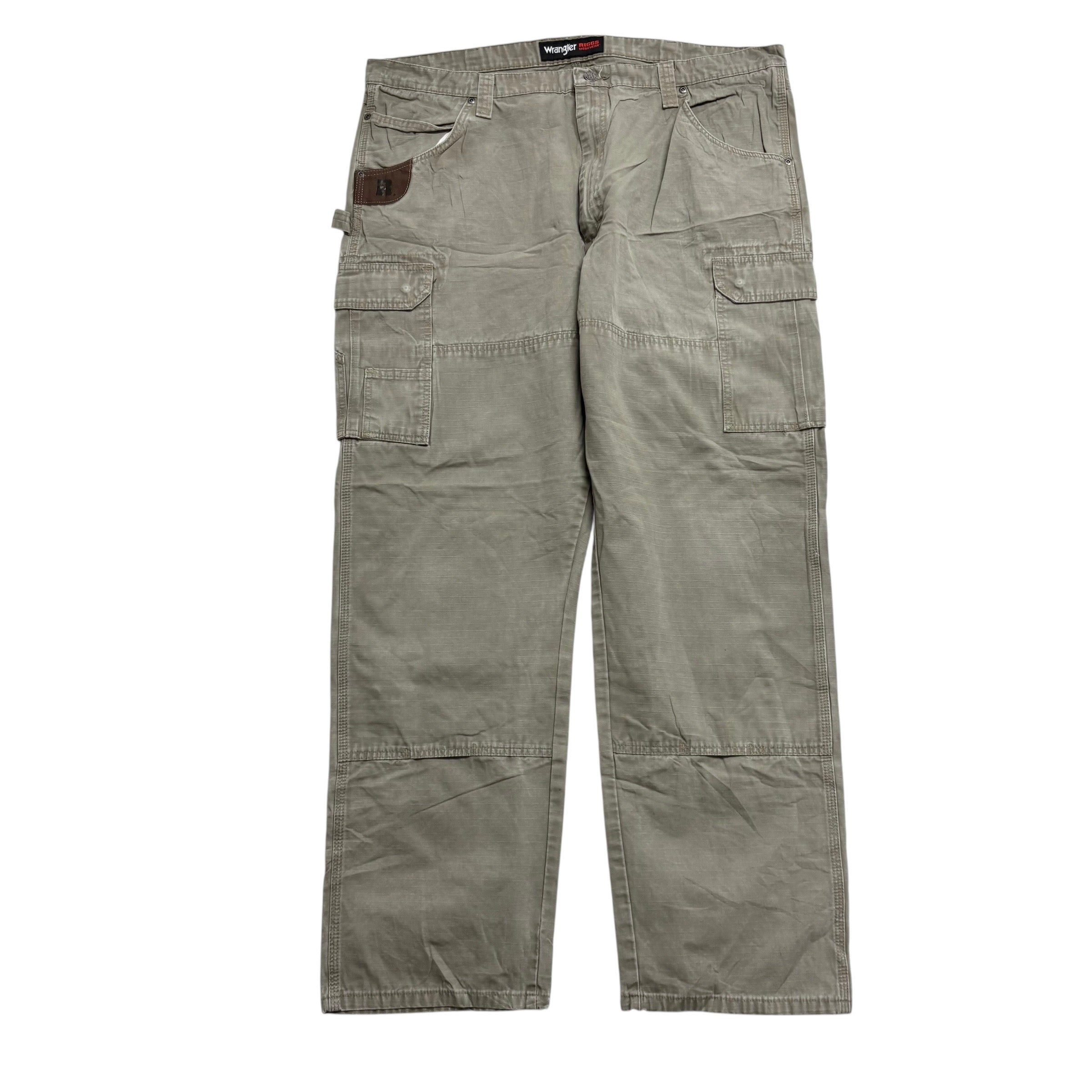 Wrangler Carpenter Pants W42 L33 Mens Green Relaxed Straight Fit Trousers (E)