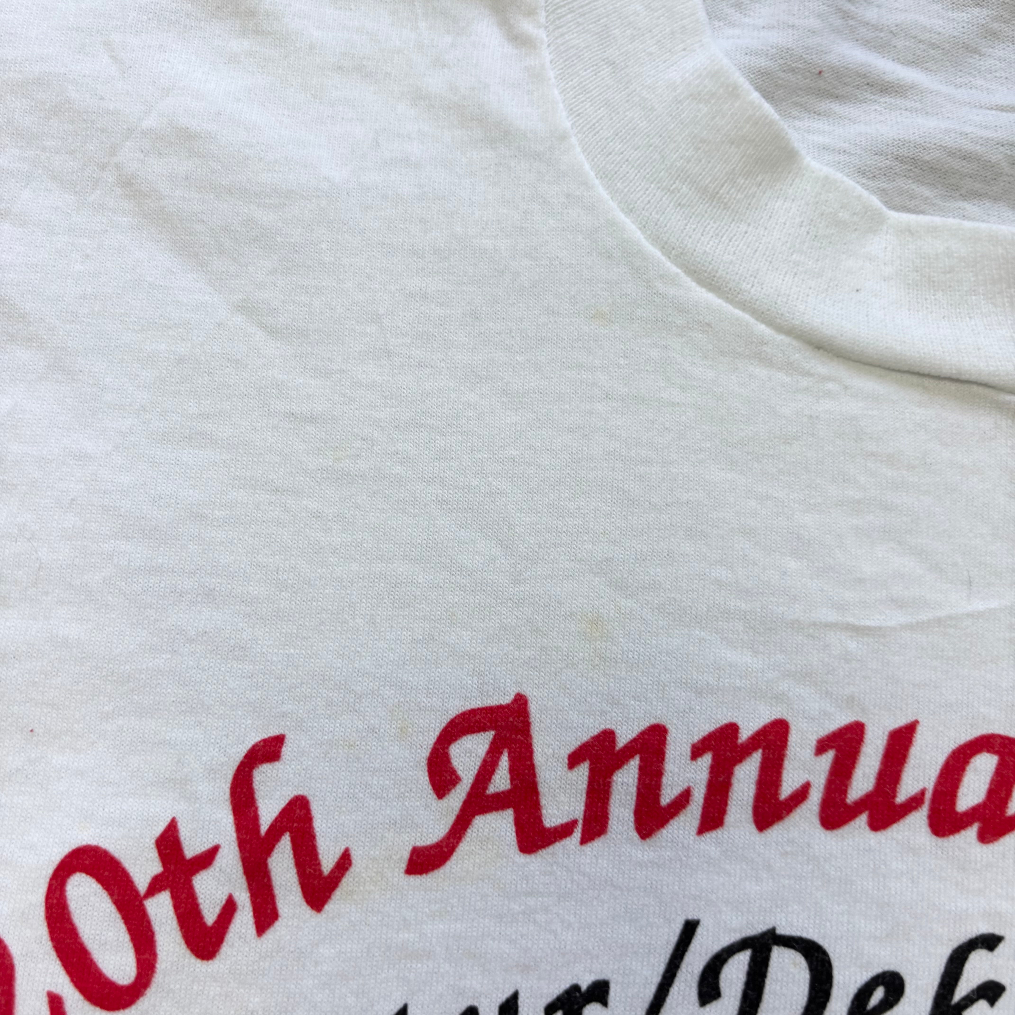 Vintage T Shirt Mens Medium White Single Stitch Graphic Print 90s Run (E)