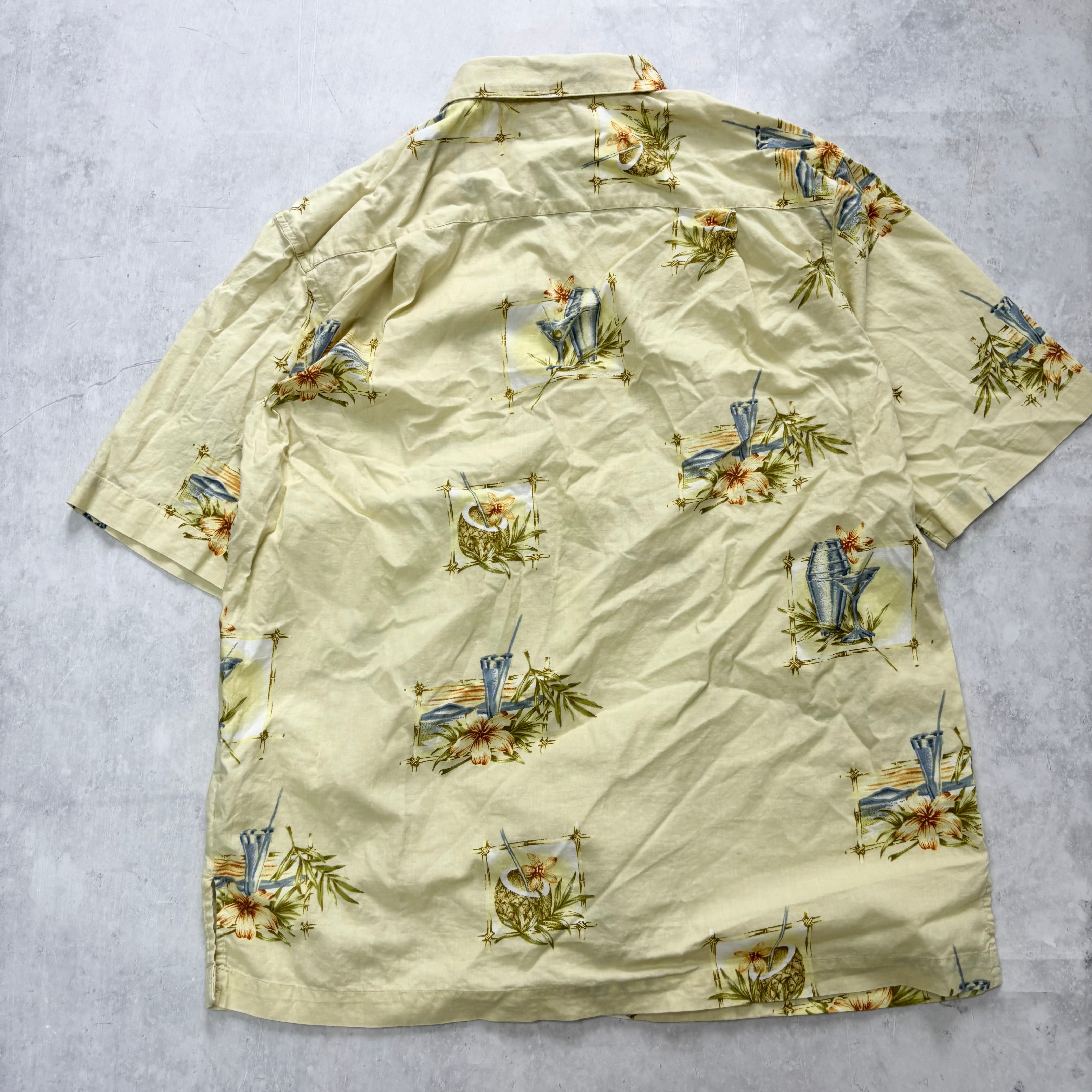 Vintage Hawaiian Shirt Mens Large Yellow Floral Aloha Short Sleeve Cotton (E)