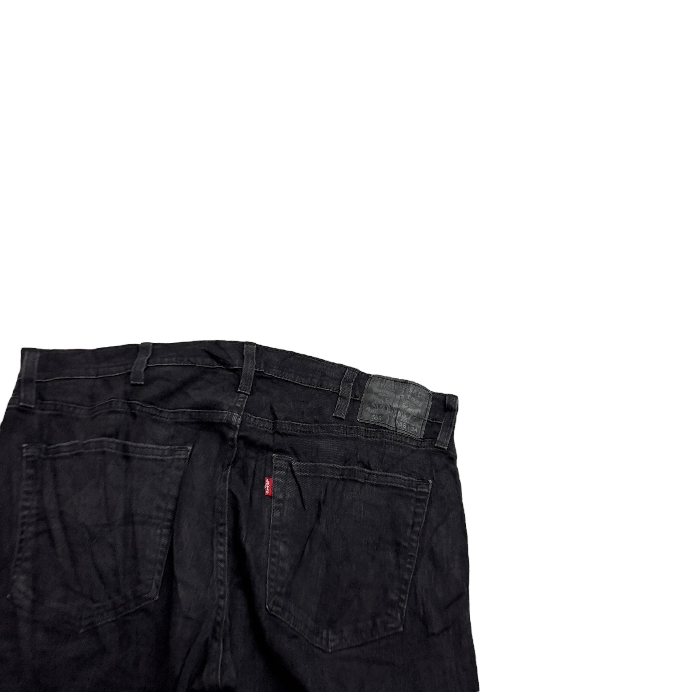 Levis 559 Jeans W38 L34 Mens Black Regular Straight Fit Stretch Denim (E)