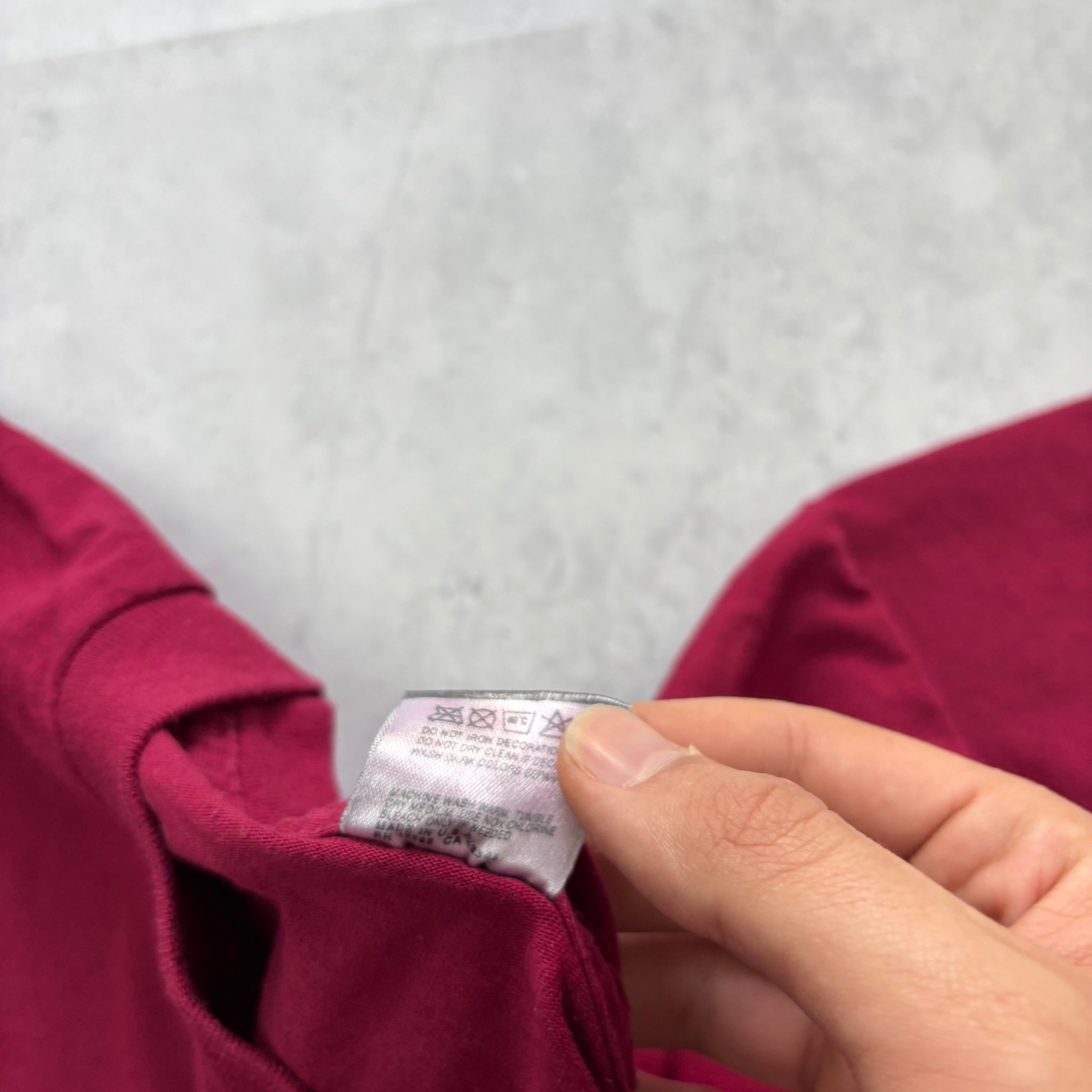 Vintage T Shirt Mens Medium Burgundy Single Stitch Graphic Print 90s USA