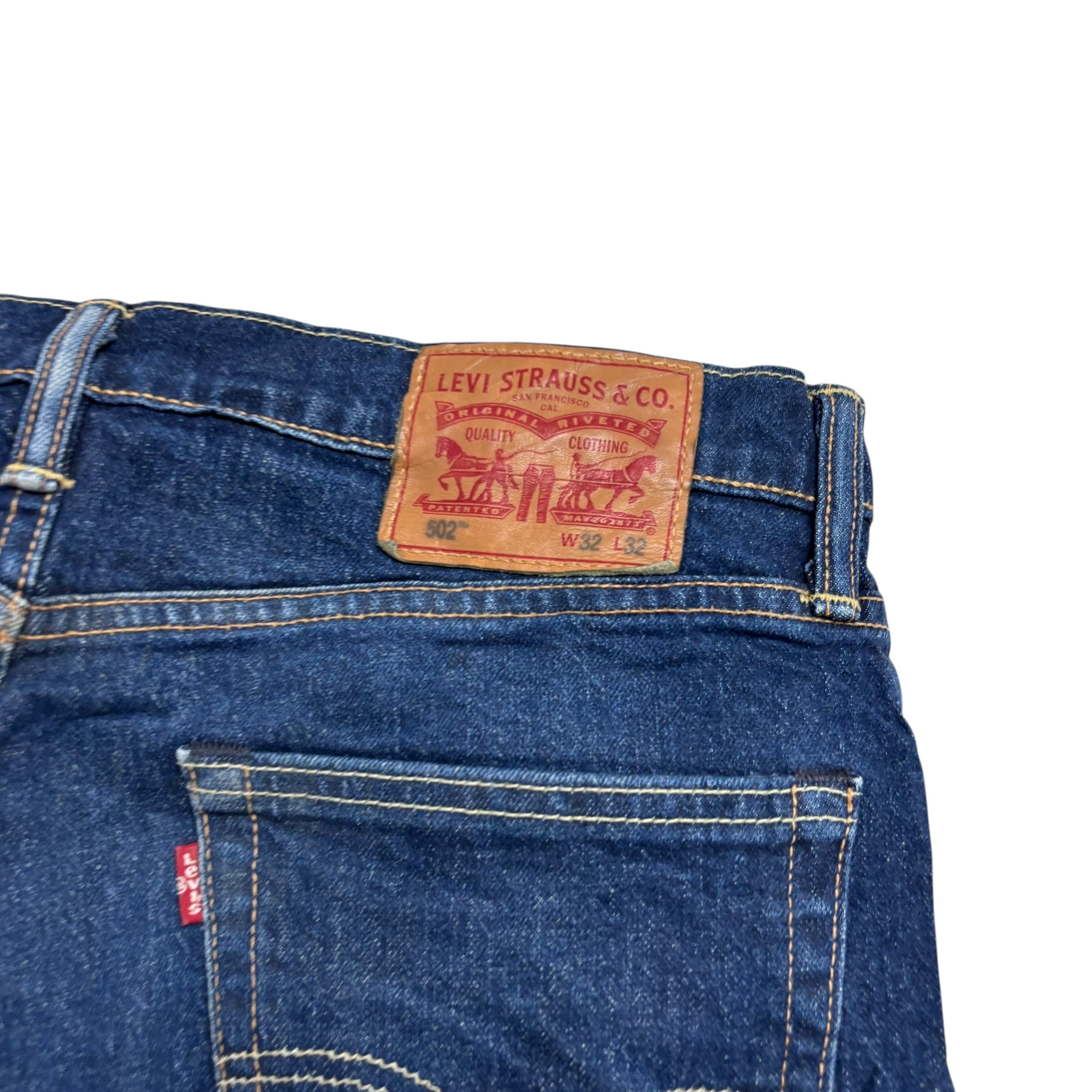 Levis 502 Jeans W32 L32 Mens Dark Blue Regular Tapered Fit Stretch Denim (E)