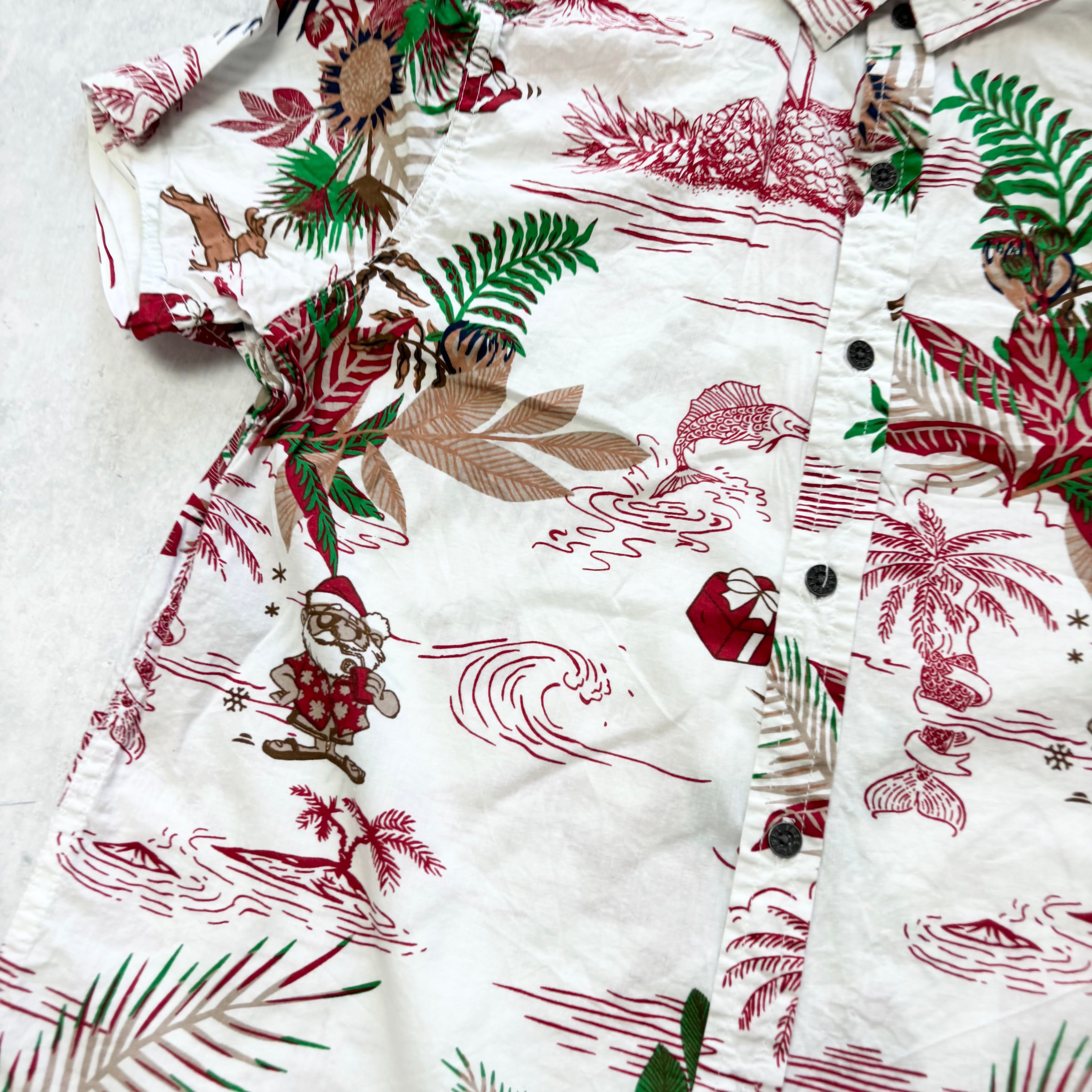 Hawaiian Shirt Mens Small White Floral Aloha Short Sleeve Cotton (E)