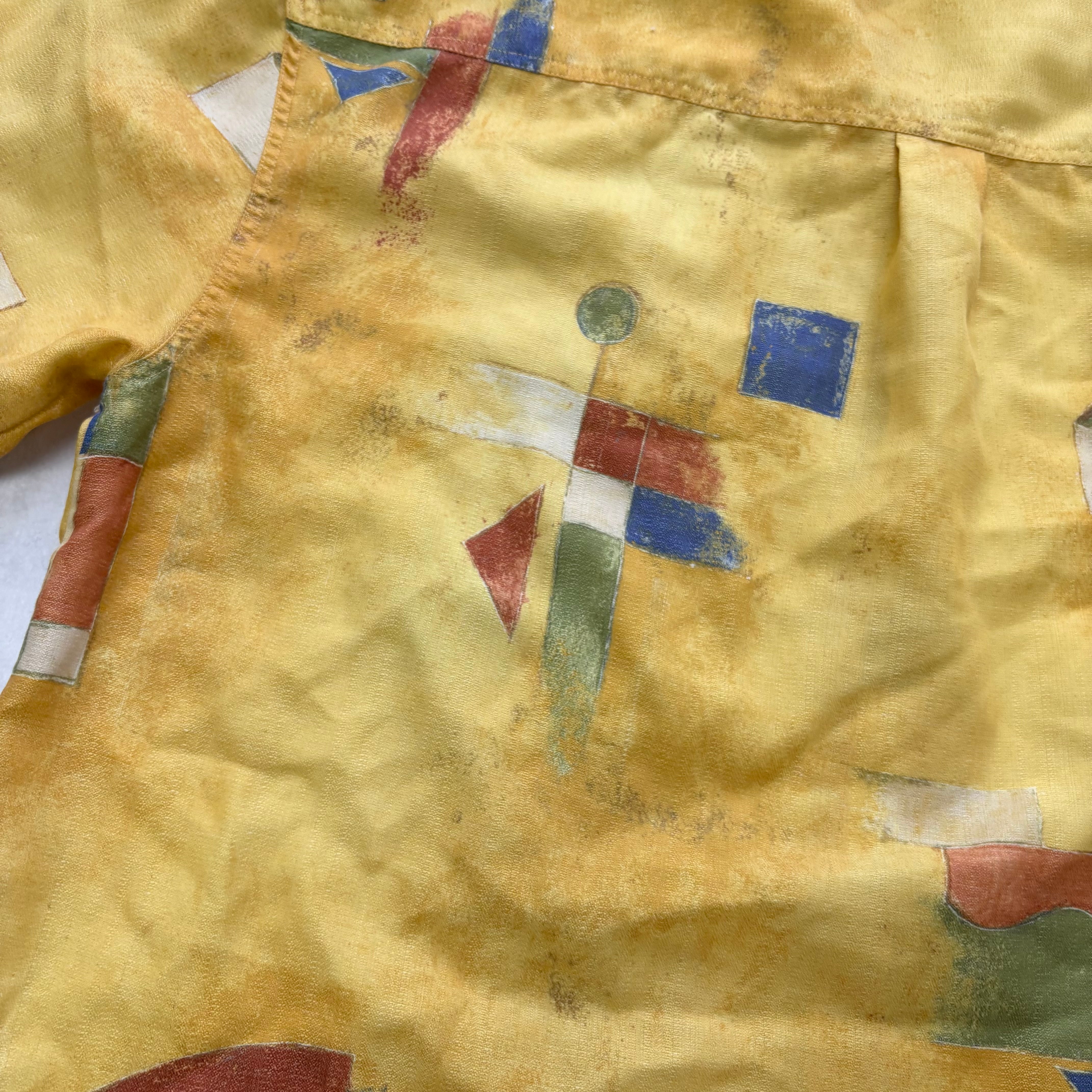 Vintage Funky Shirt Mens Large Yellow Art Abstract Short Sleeve (E)