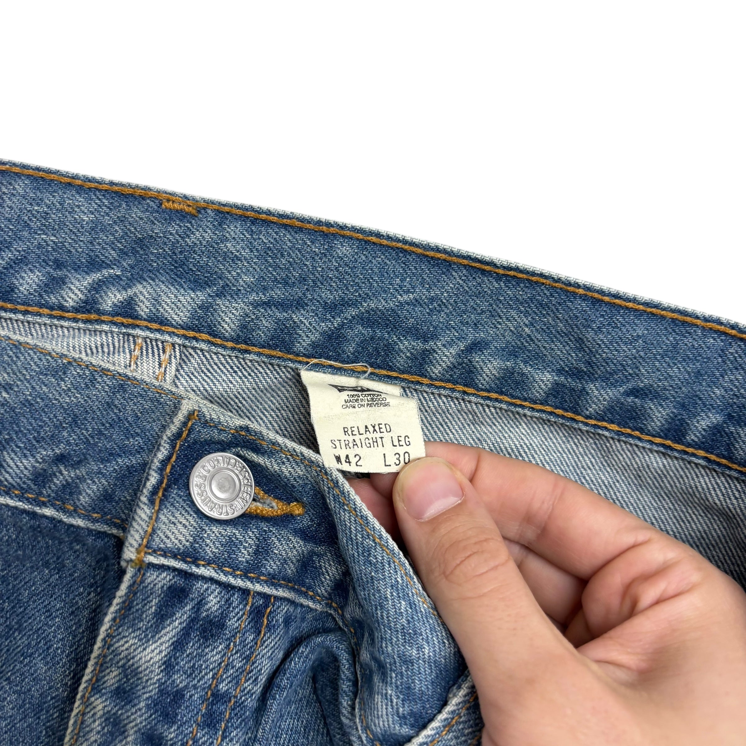 Levis Jeans W42 L29 Mens Mid Blue Baggy Relaxed Straight Fit Vintage Denim