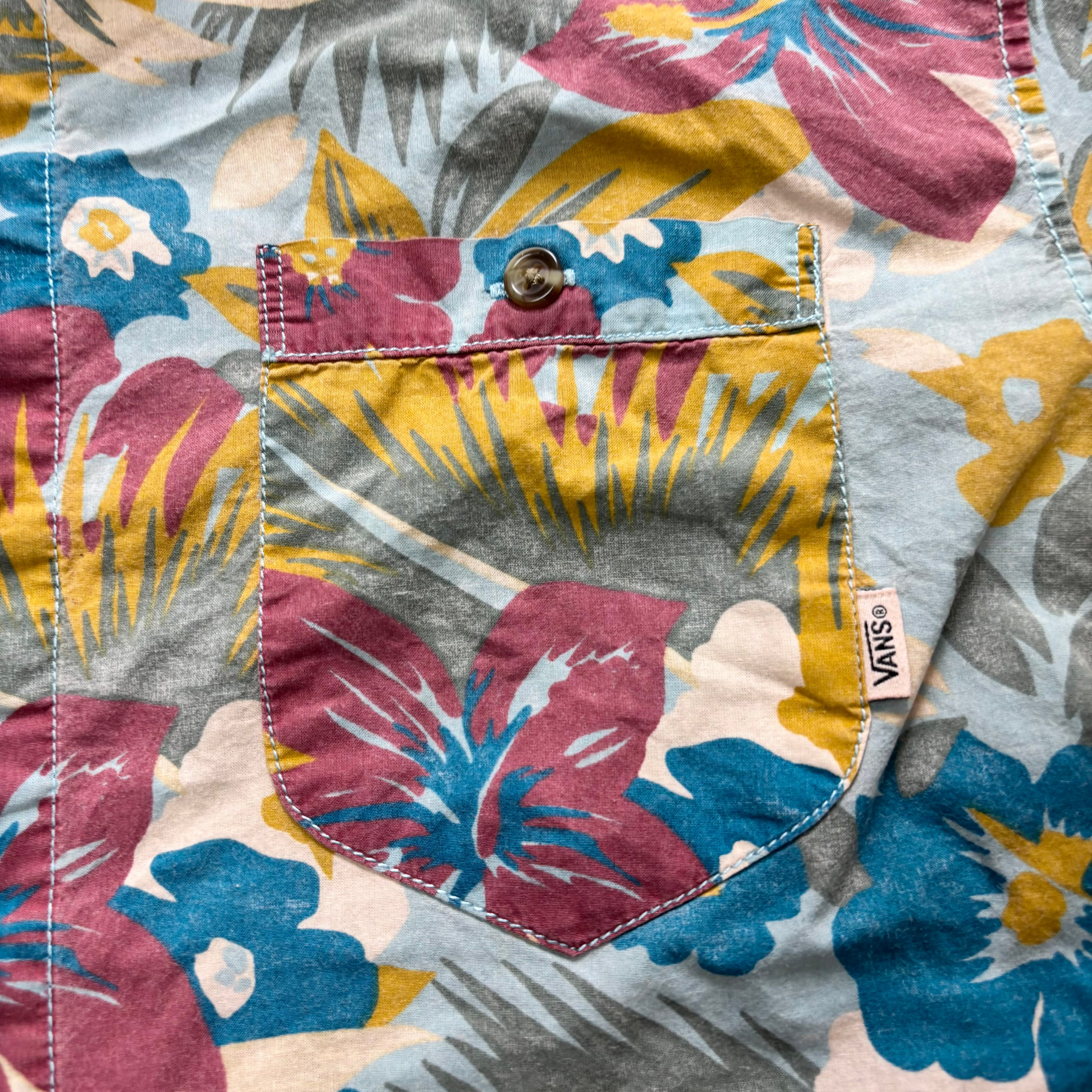 Vans Hawaiian Shirt Mens Medium Multi Floral Aloha Short Sleeve Cotton (E)
