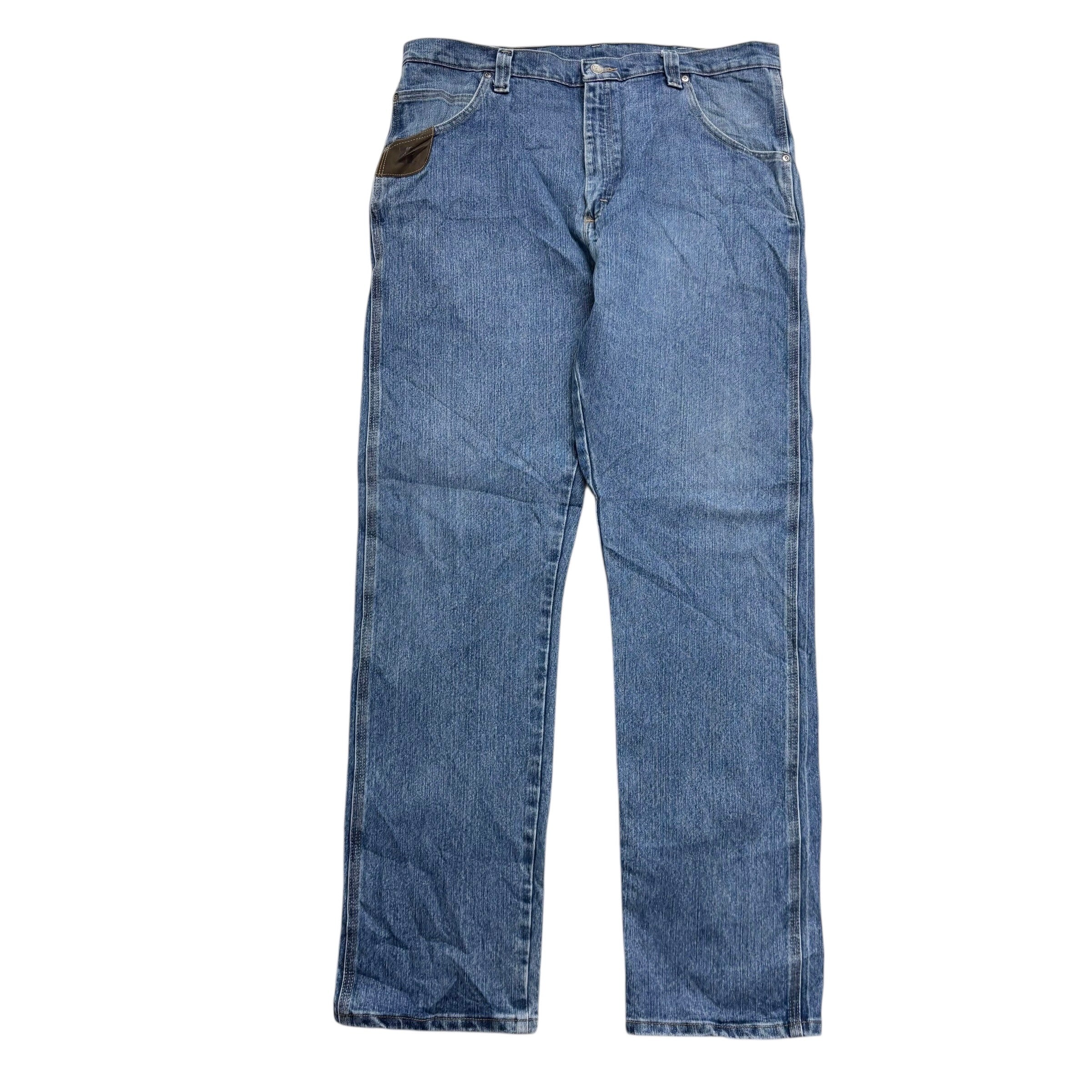 Wrangler Jeans W38 L36 Mens Mid Blue Regular Straight Fit Stretch Denim (E)