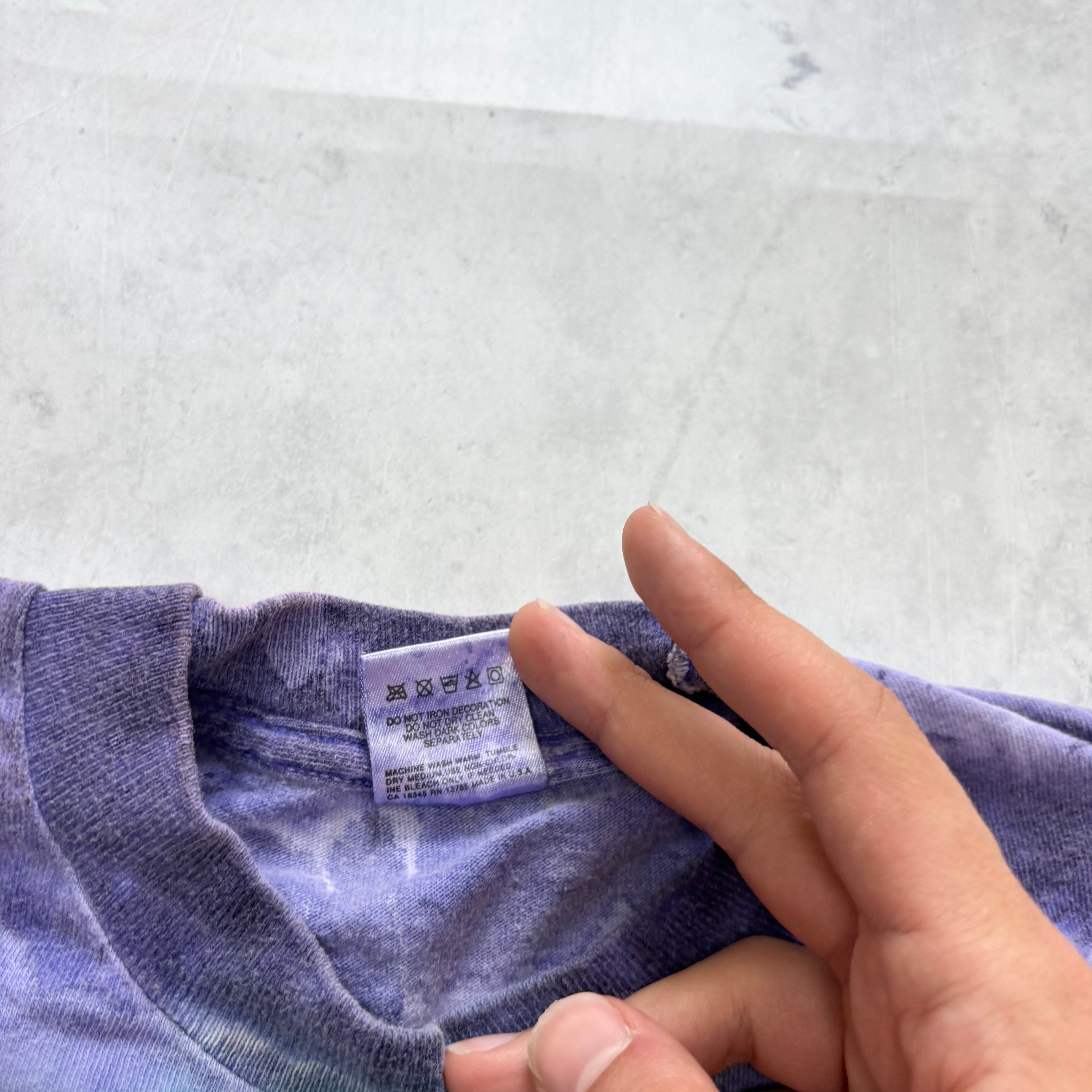 Vintage T Shirt Mens Medium Purple Tie Die Single Stitch Graphic Print 90s USA