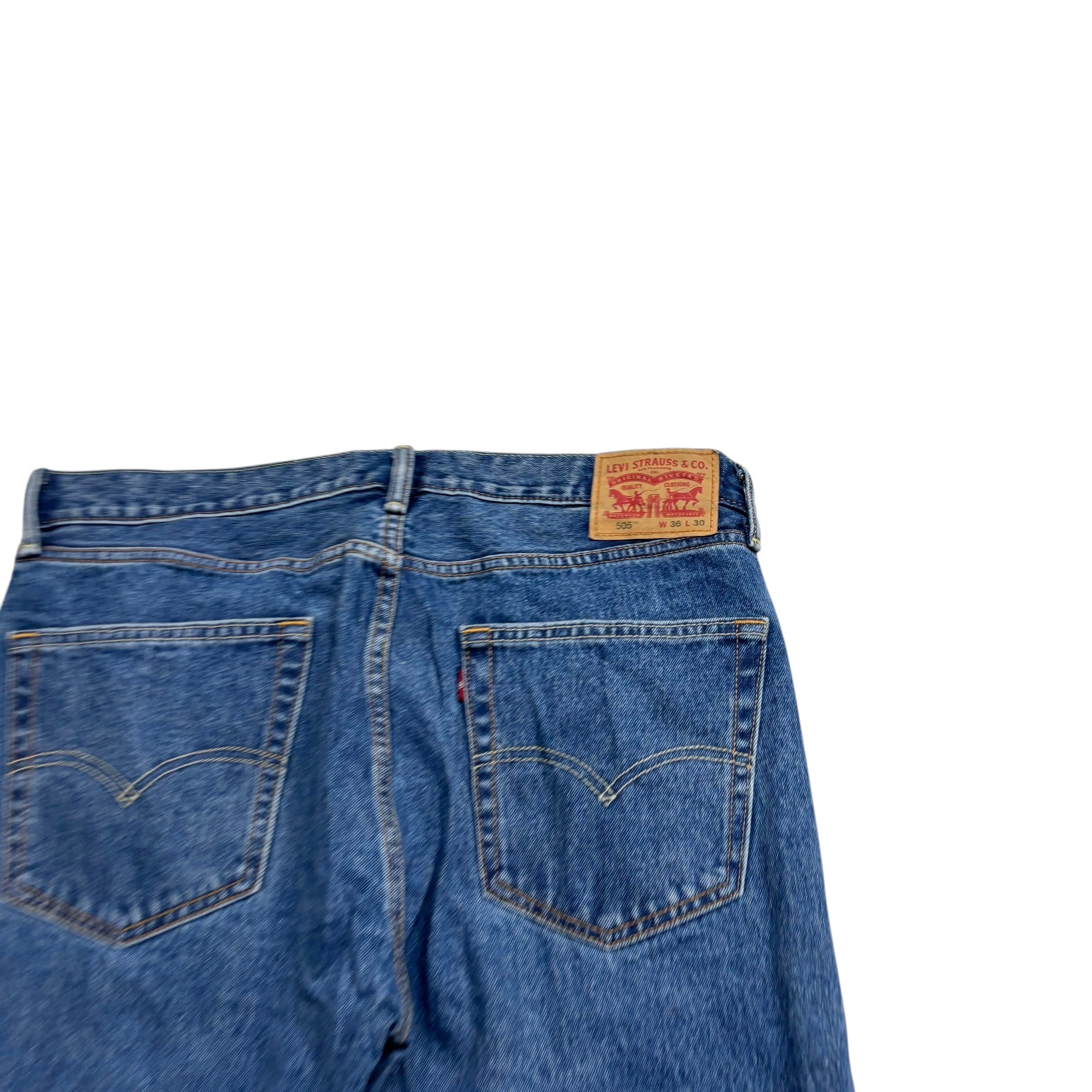Levis 505 Jeans W36 L30 Mens Mid Blue Regular Straight Fit Denim (E)