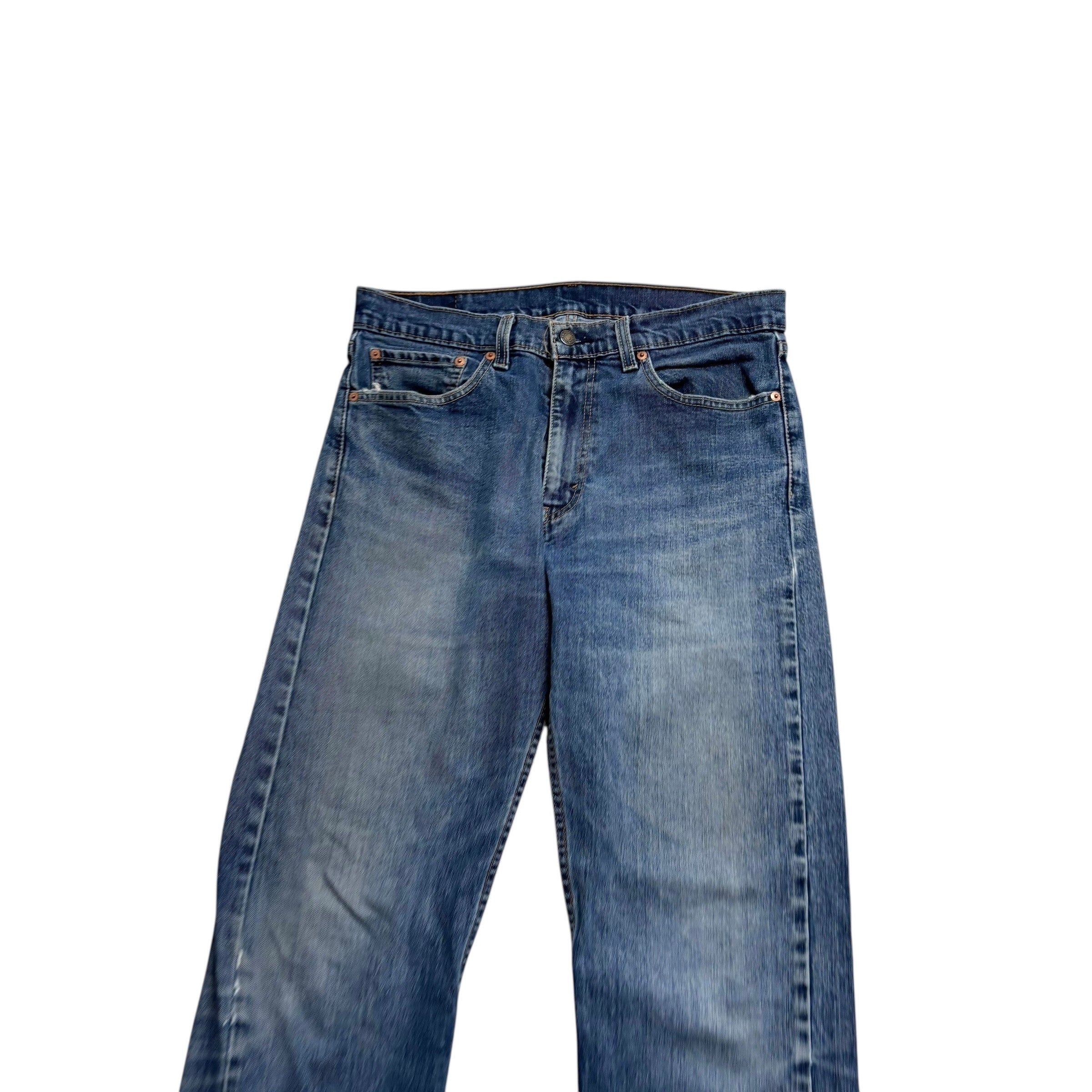 Levis 505 Jeans W34 L36 Mens Mid Blue Regular Straight Fit Stretch Denim (F)