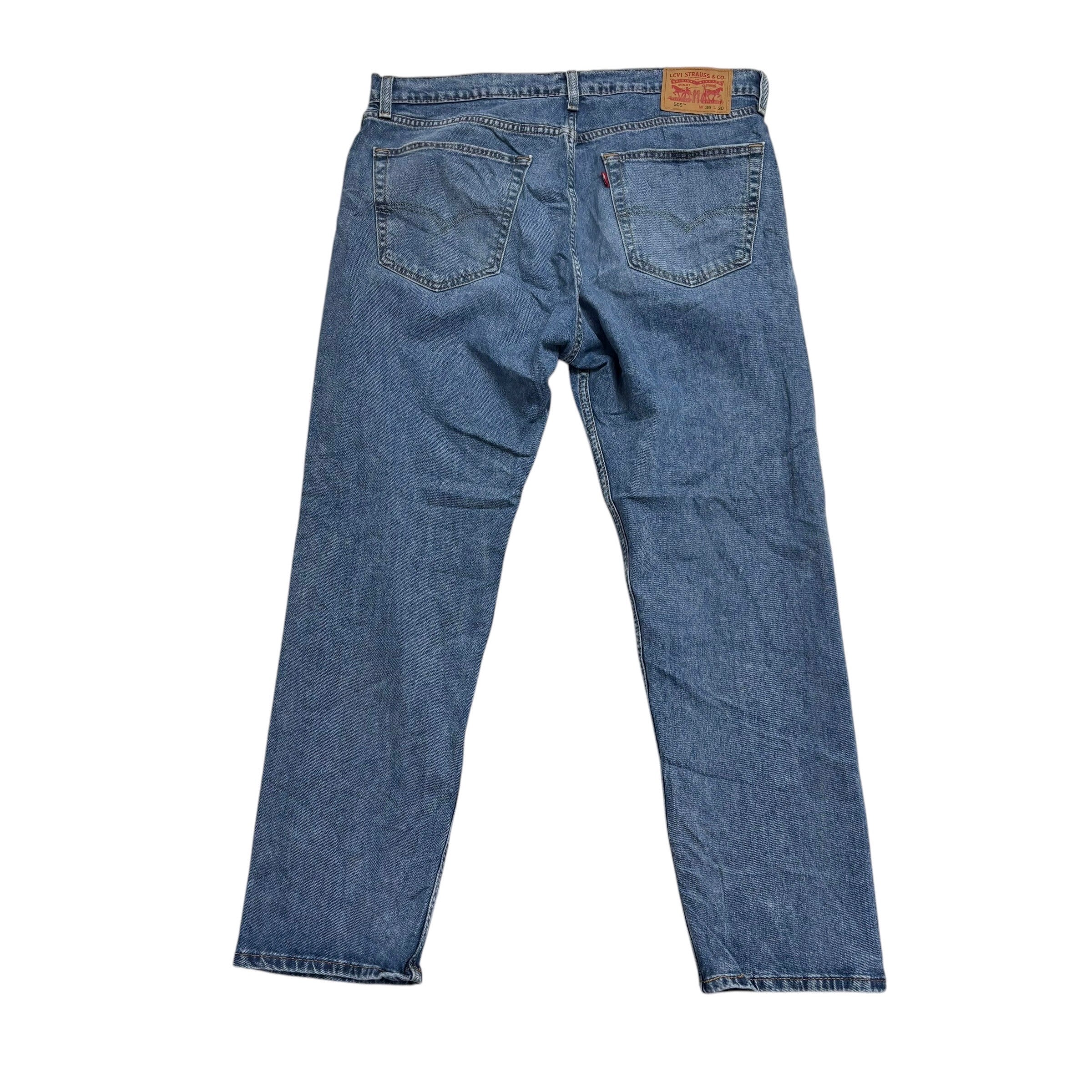 Levis 505 Jeans W36 L30 Mens Mid Blue Regular Straight Fit Stretch Denim
