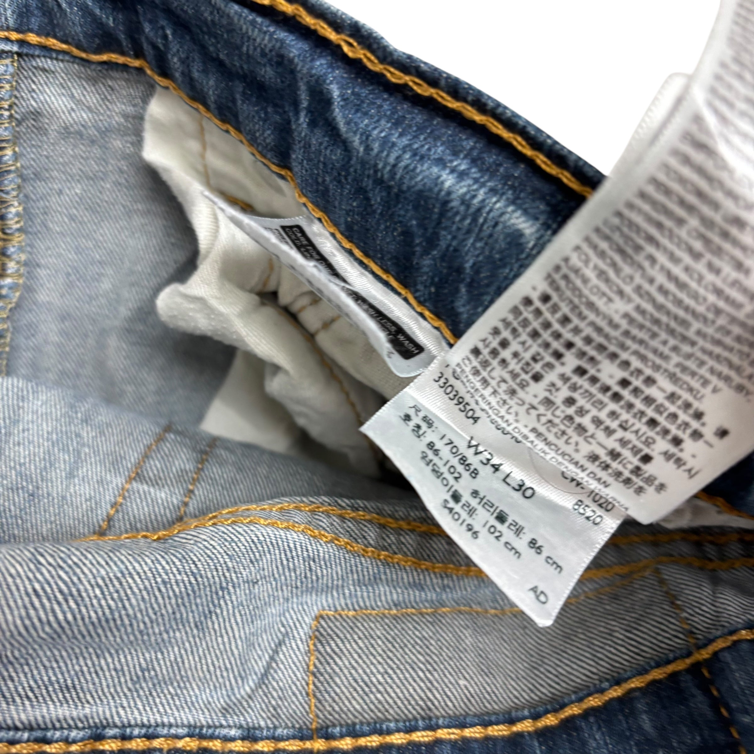 Levis 502 Jeans W34 L29 Mens Mid Blue Regular Tapered Fit Stretch Denim (E)