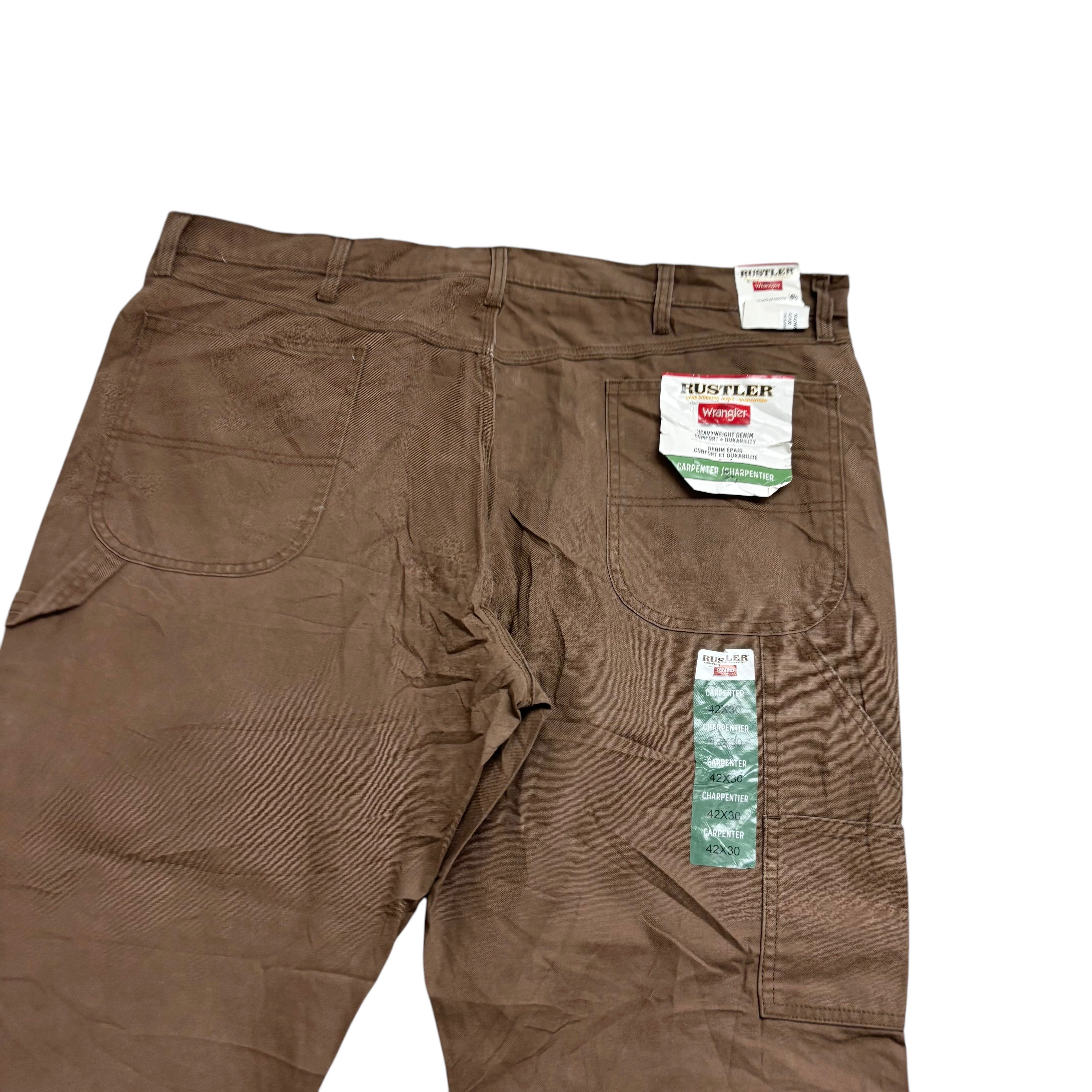 Rustler by Wrangler Carpenter Pants W42 L30 Mens Brown Relaxed Fit Trousers (E)