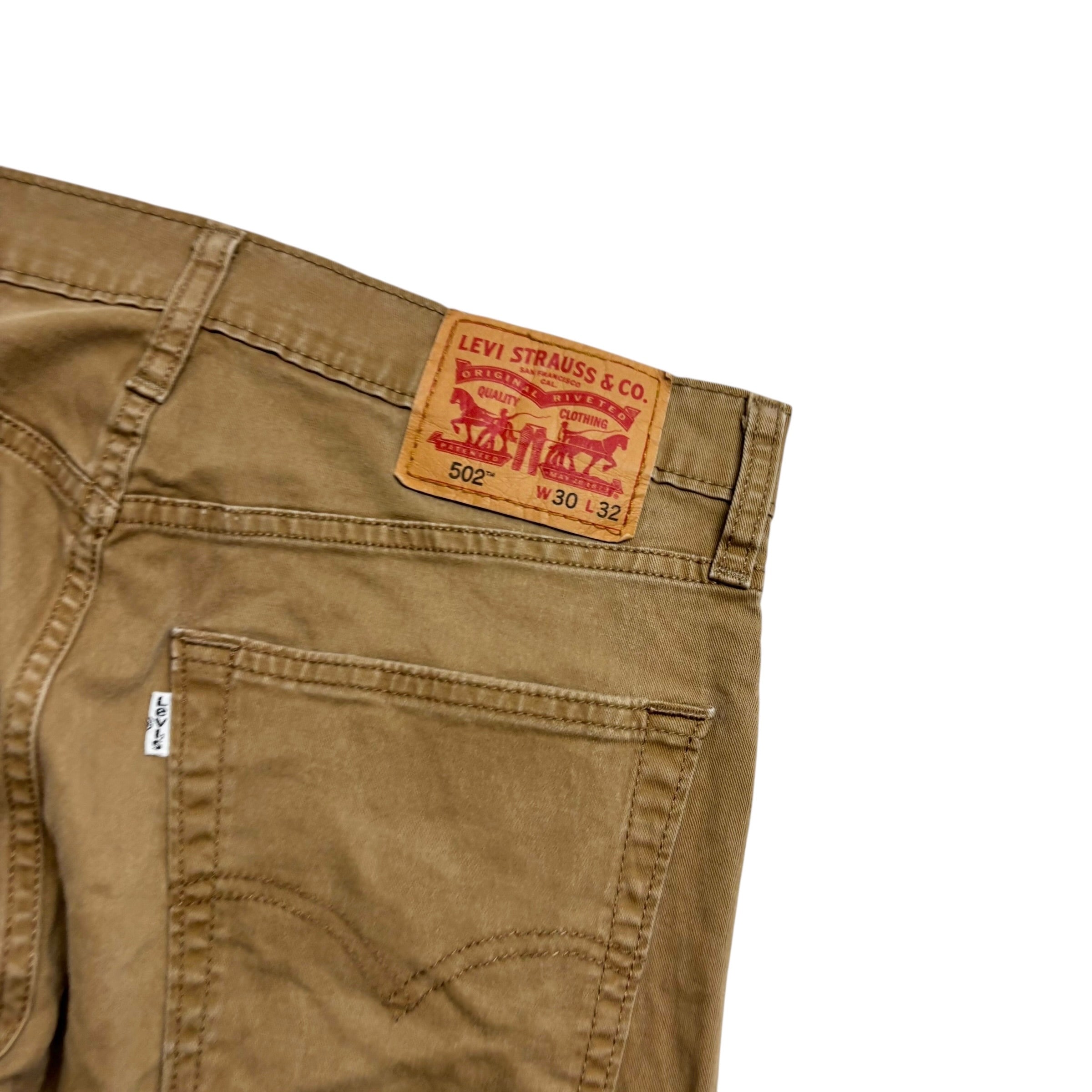 Levis 502 Trousers W30 L31 Mens Tan Regular Tapered Fit Stretch Pants (F)