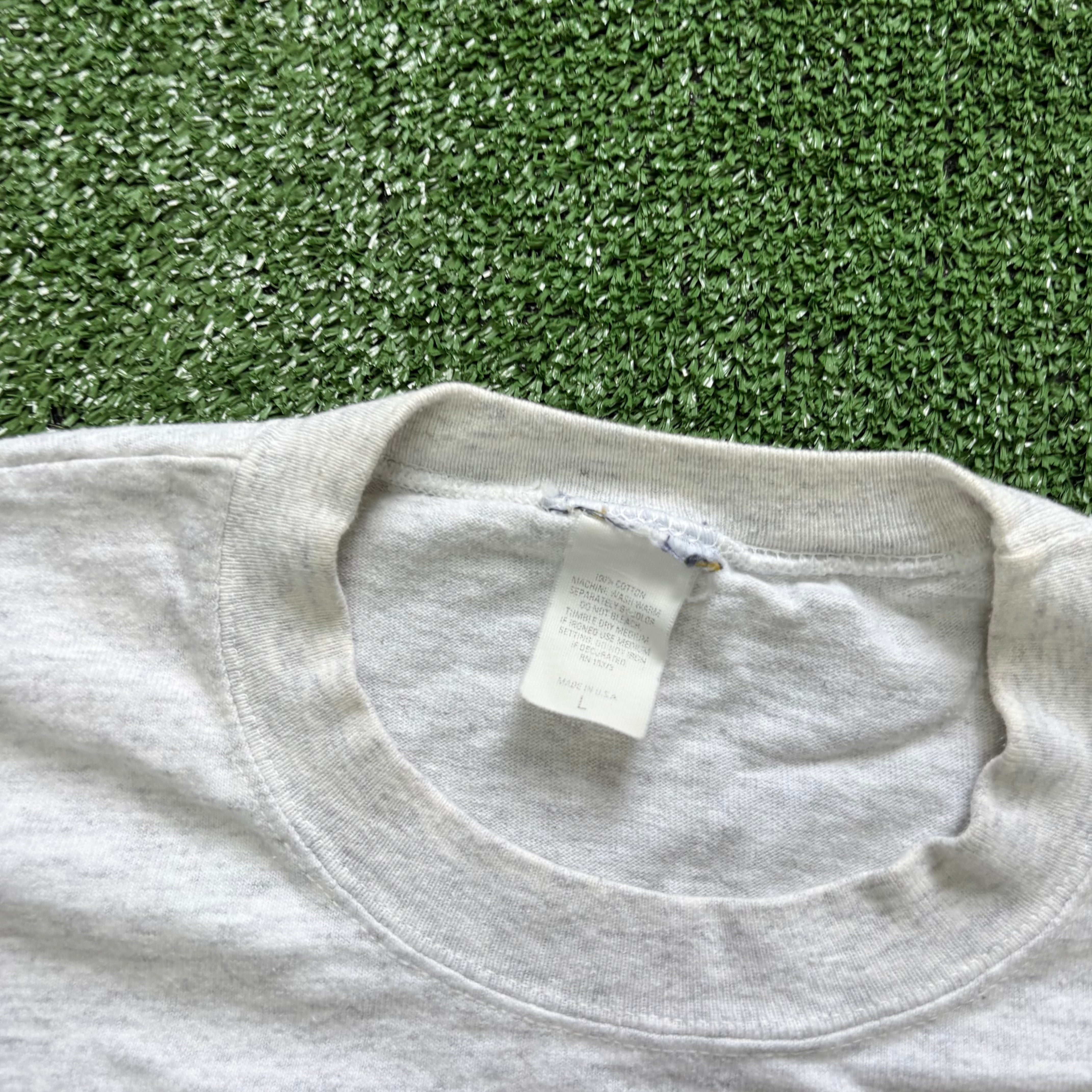 Vintage T Shirt Mens Large Grey Single Stitch Graphic Print 90s USA