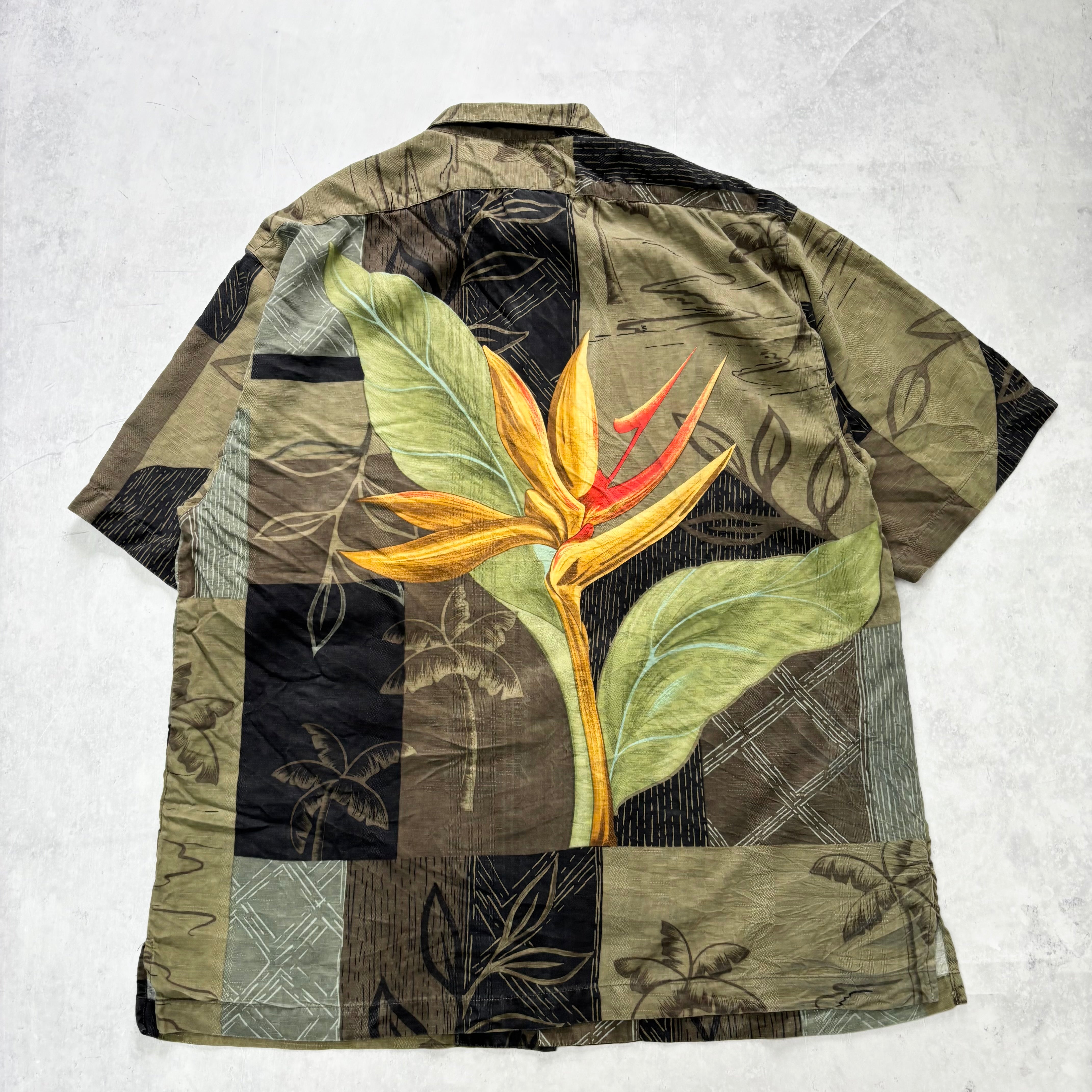 Vintage Hawaiian Shirt Mens Medium Green Tommy Bahama Silk Short Sleeve (E)