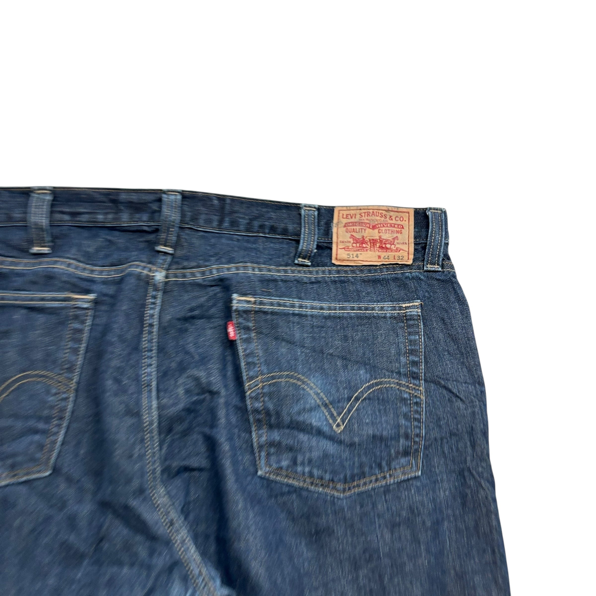 Levis 514 Jeans W44 L32 Mens Dark Blue Relaxed Straight Fit Vintage Denim (E)