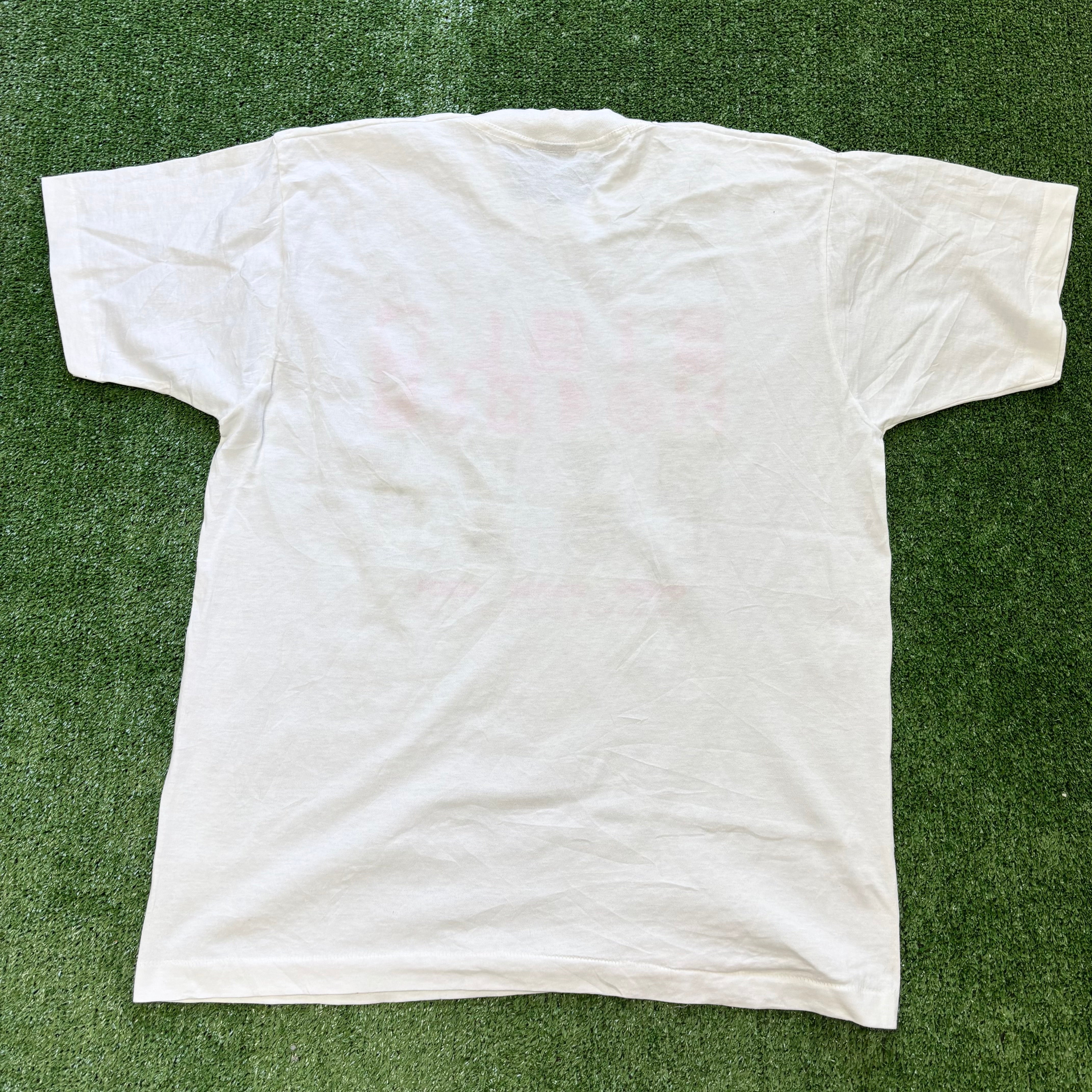 Vintage T Shirt Mens Large White Single Stitch Graphic Print 90s Sports (E)