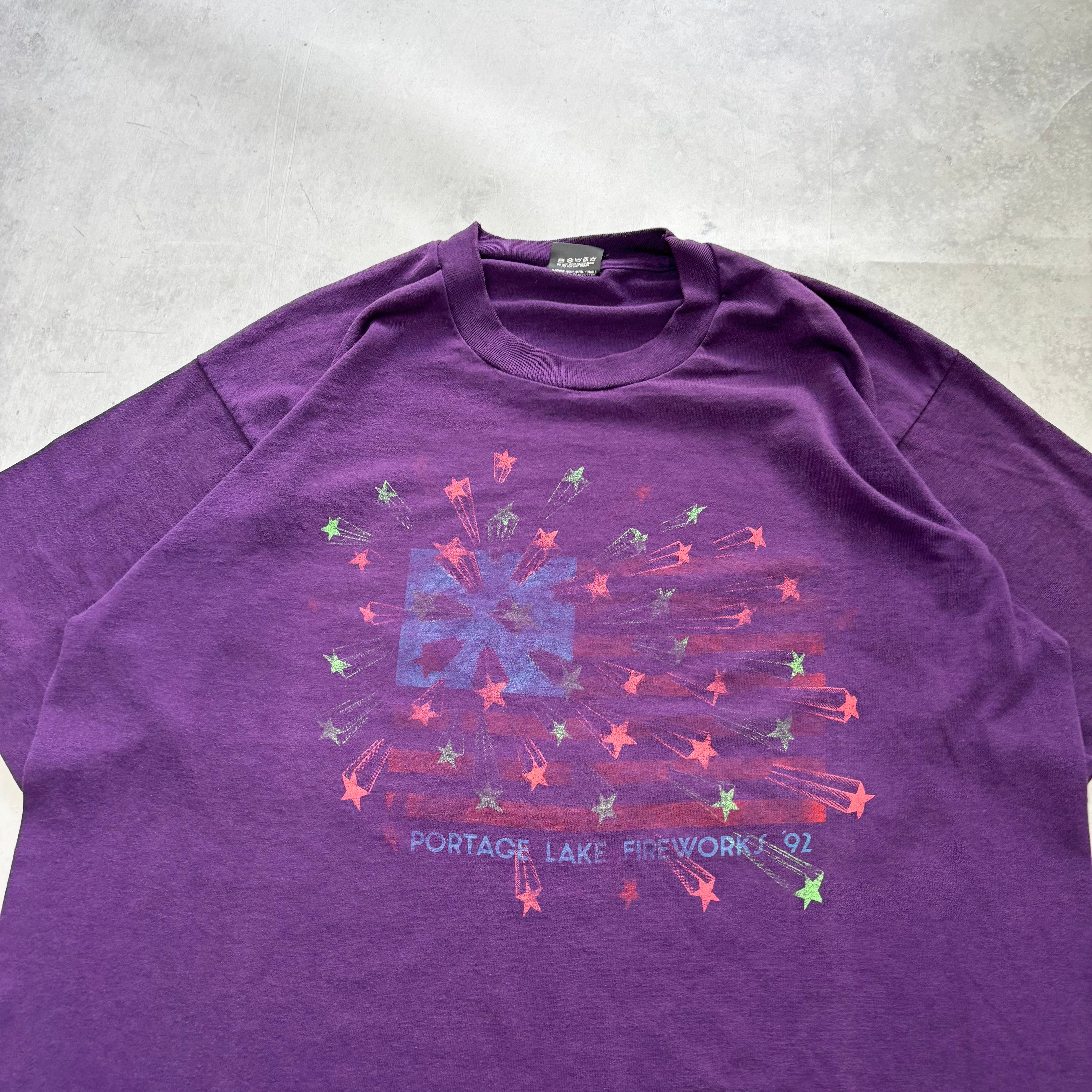 Vintage T Shirt Mens Large Purple Single Stitch Graphic Print 90s USA