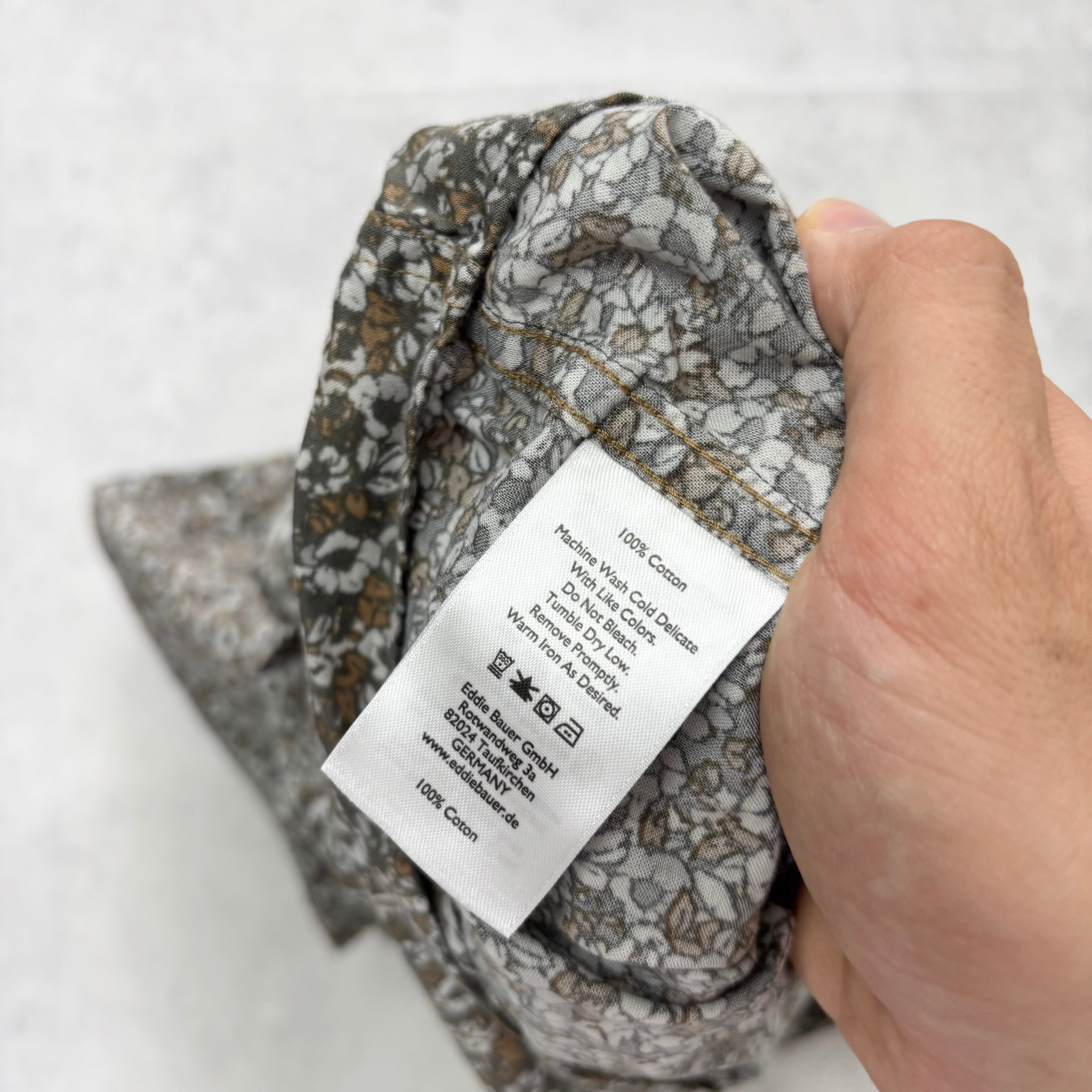 Eddie Bauer Hawaiian Shirt Mens Large Green Slim Fit Short Sleeve Cotton (E)