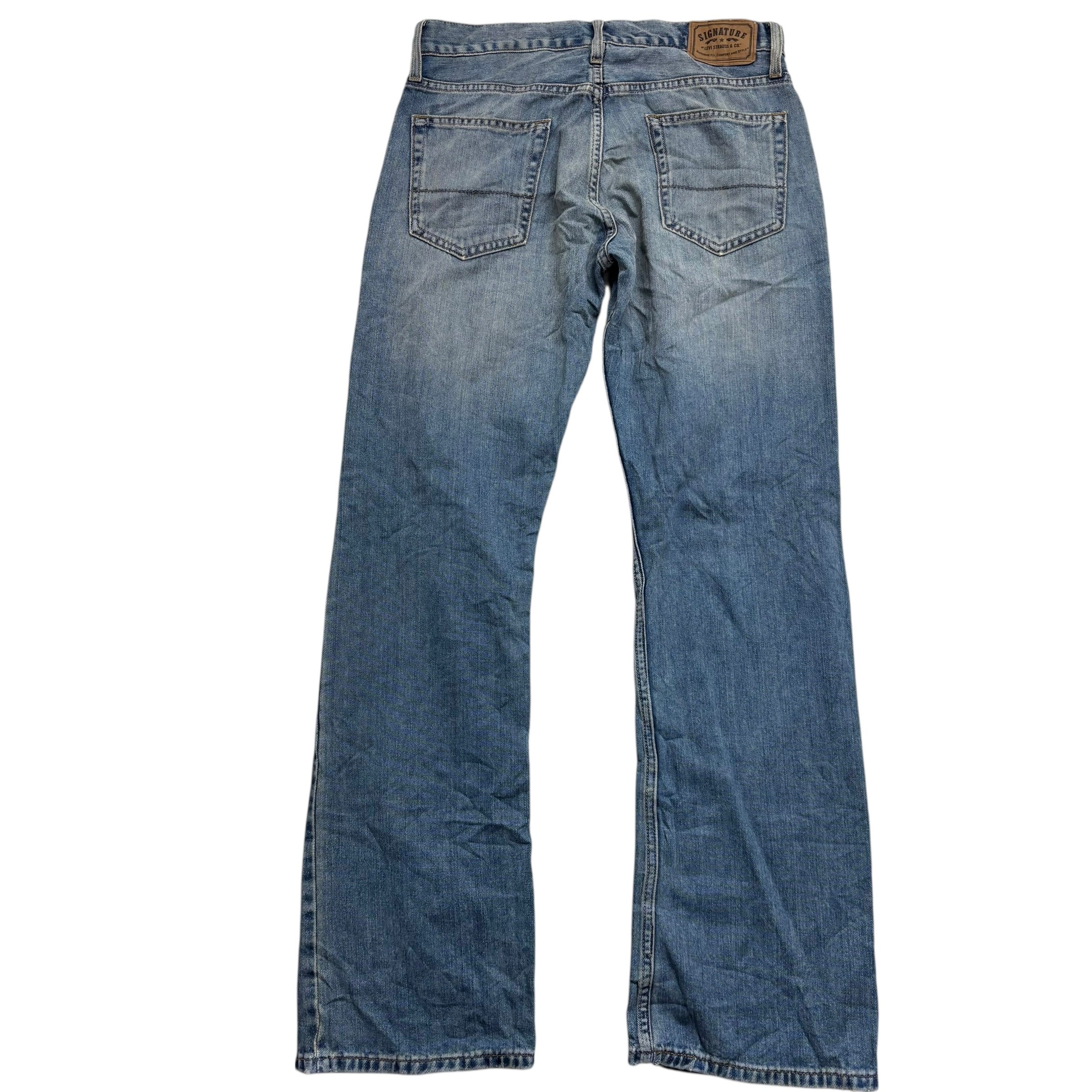 Levis Signature Jeans W32 L34 Mens Mid Blue Regular Bootcut Fit Denim (E)