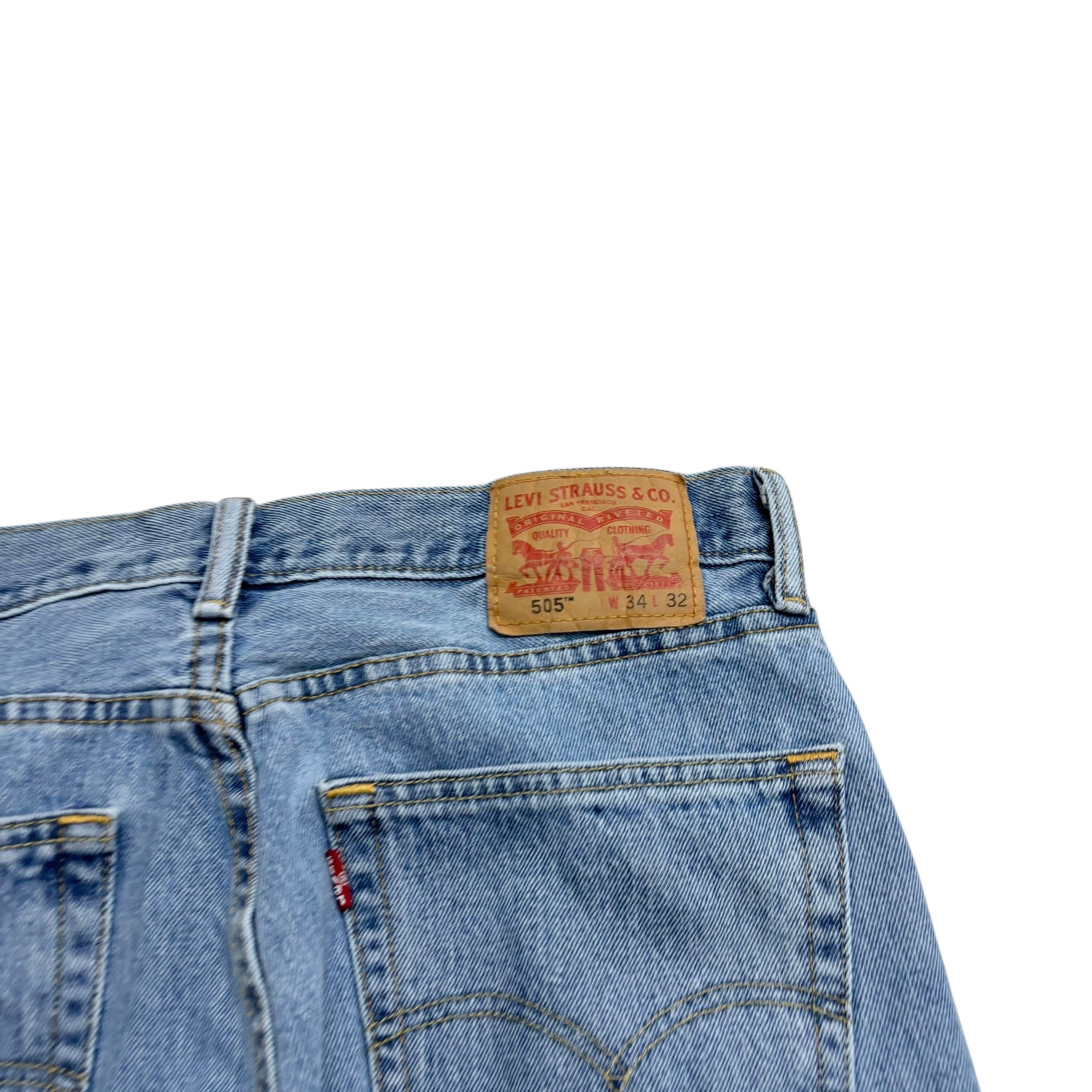 Levis 505 Jeans W34 L32 Mens Light Blue Regular Straight Fit Denim