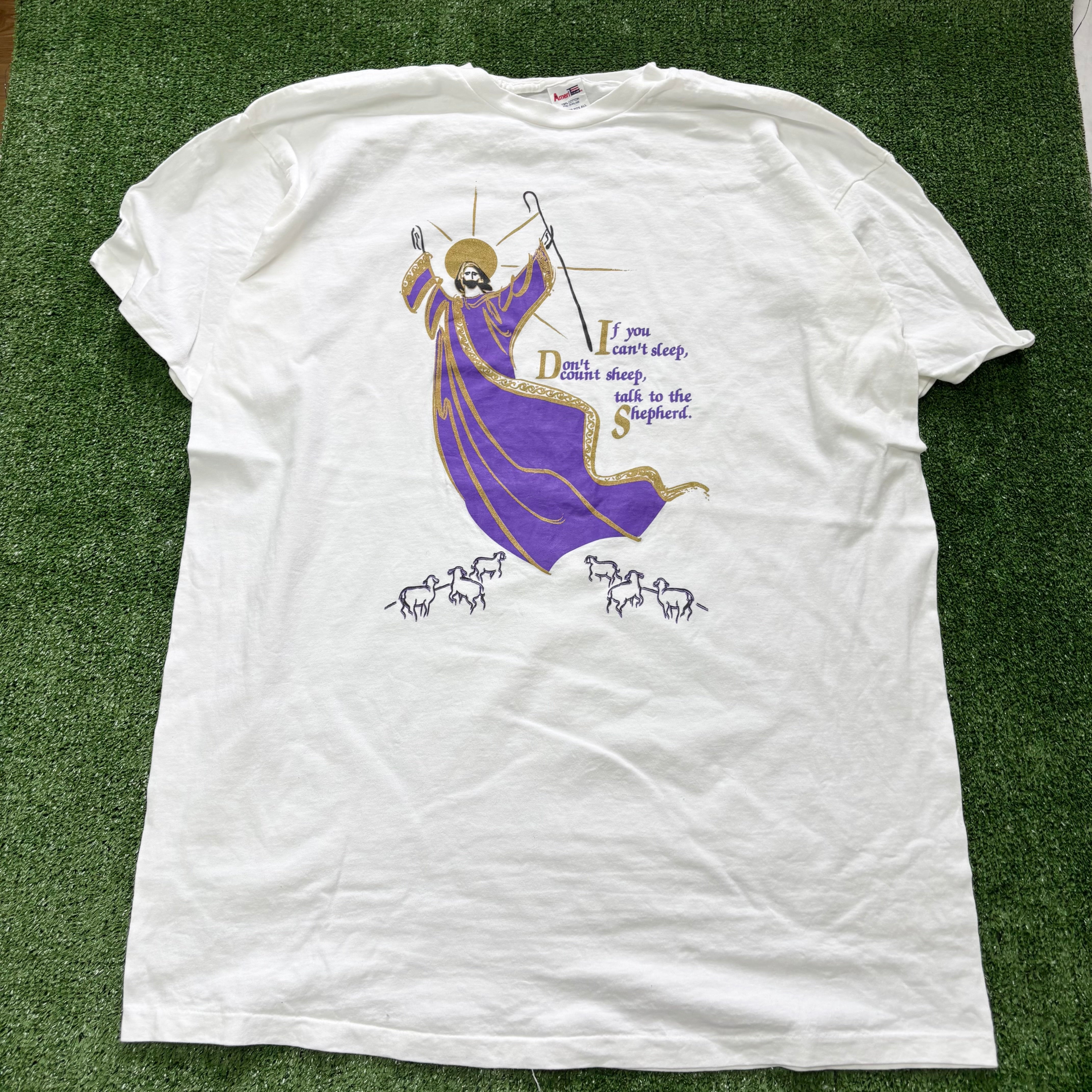 Vintage T Shirt Mens One Size White Single Stitch Graphic Print 90s