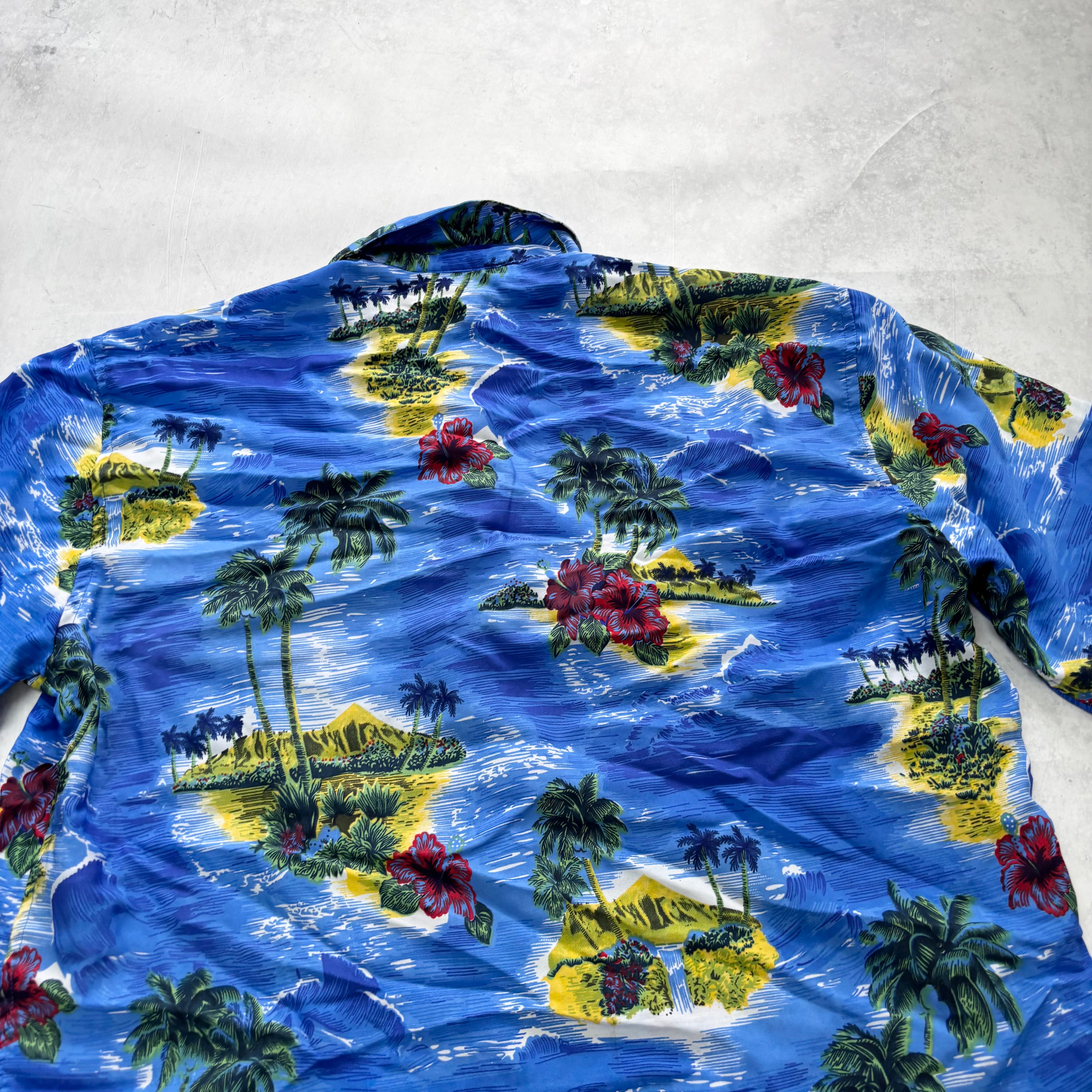Hawaiian Shirt Mens XXL Blue Floral Aloha Short Sleeve Viscose (E)
