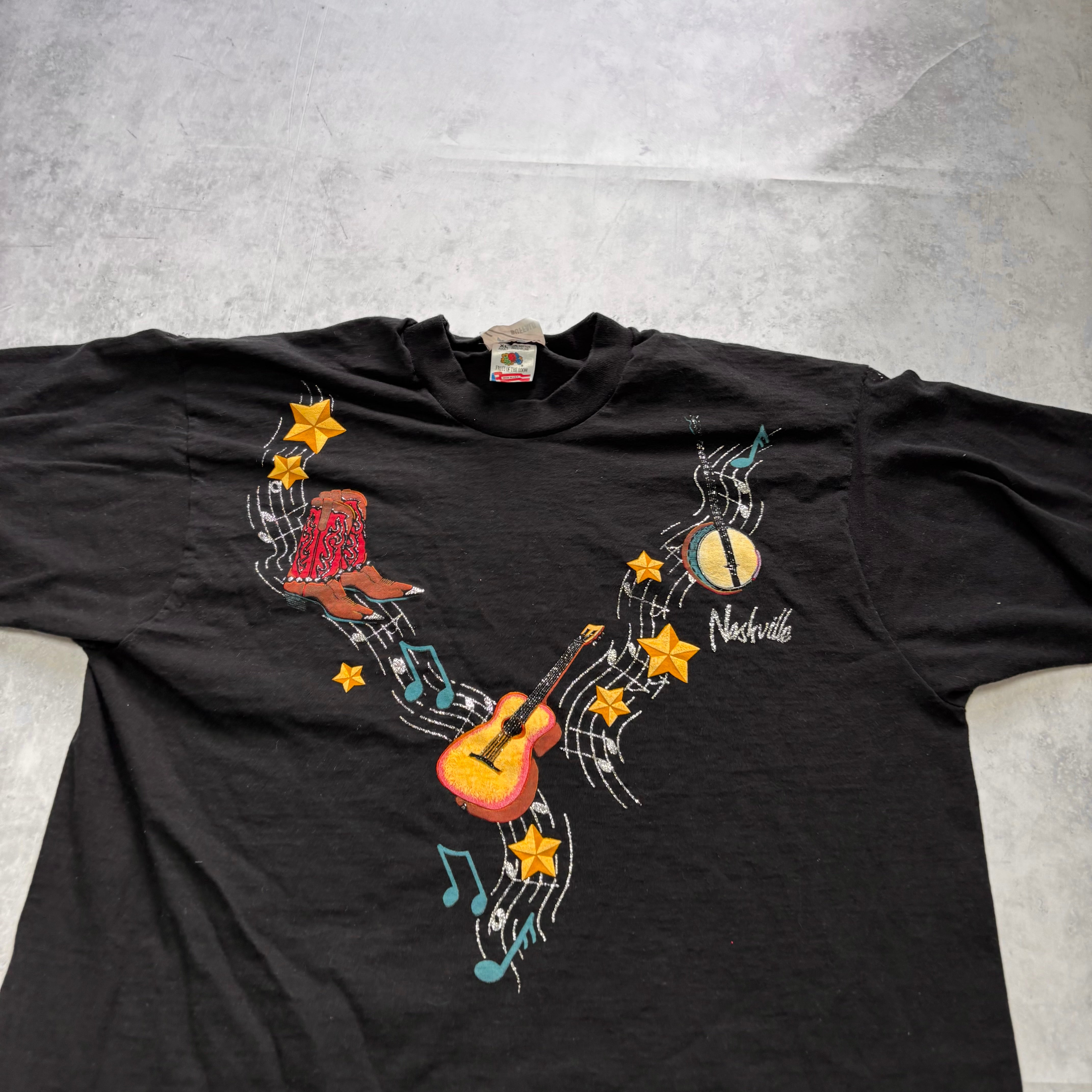 Vintage T Shirt Mens XL Black Single Stitch Graphic Print 90s Tourist Music (E)