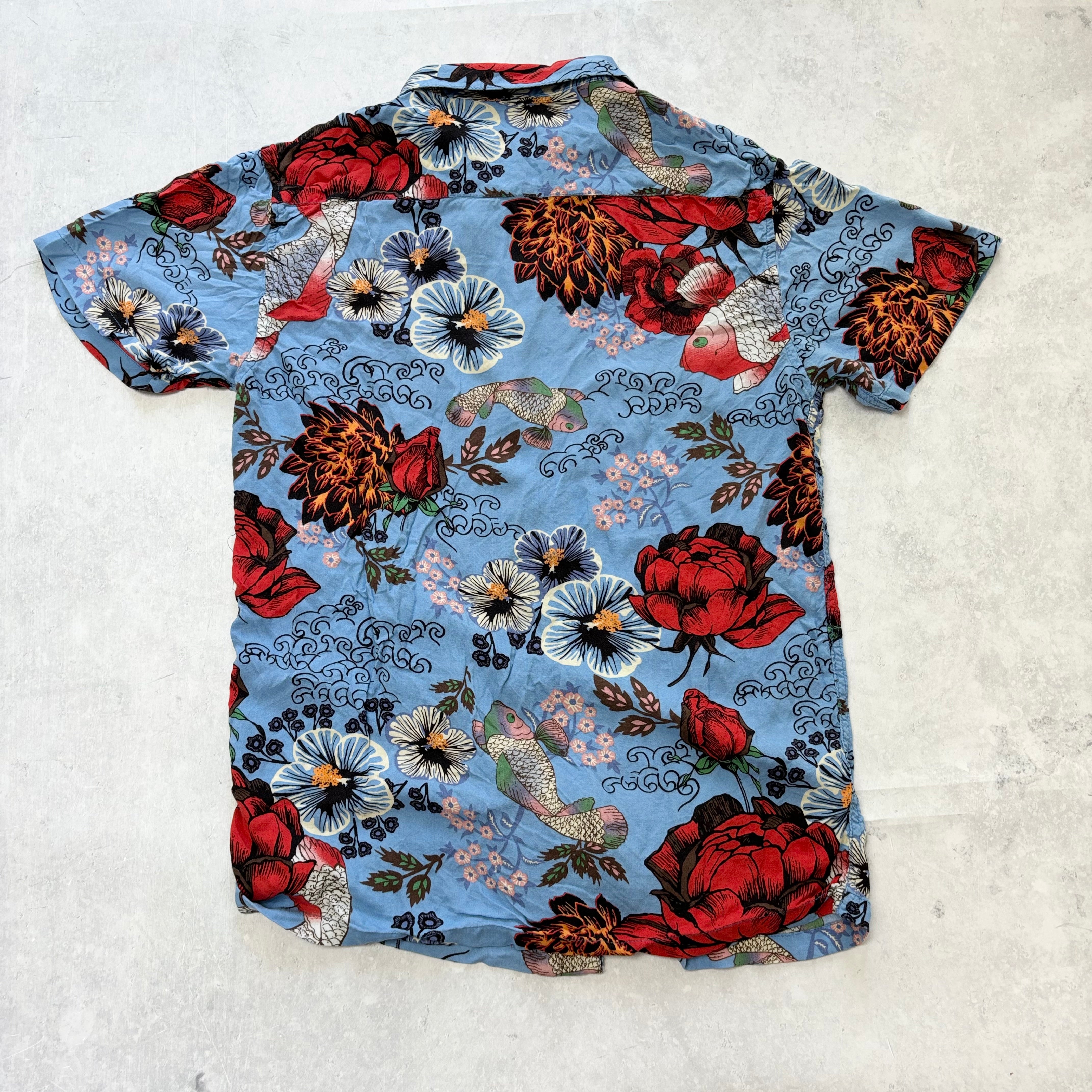 Hawaiian Shirt Mens Medium Blue Regular Fit Short Sleeve Viscose (E)