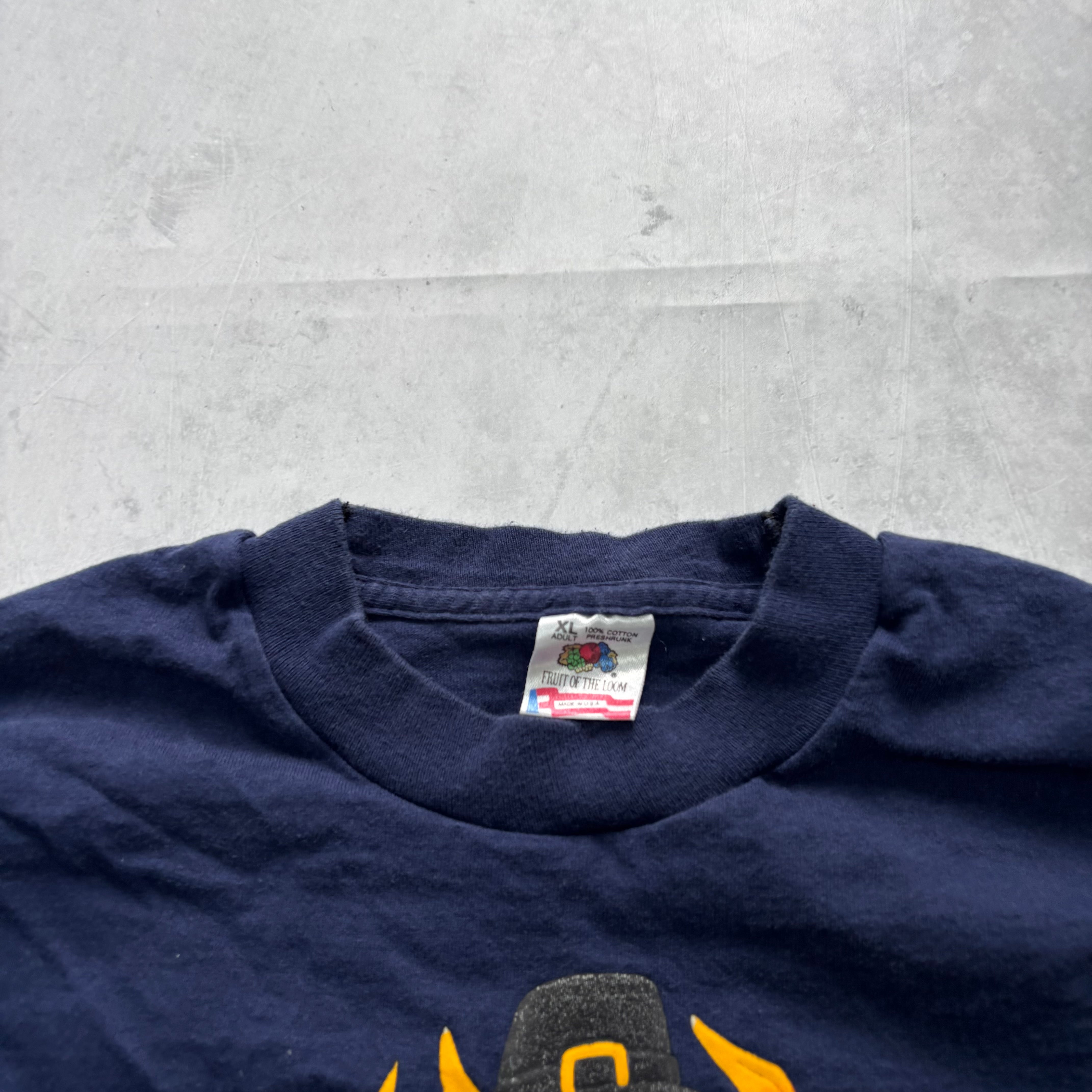 Vintage T Shirt Mens Large Navy Blue Single Stitch Graphic Print 90s USA (E)