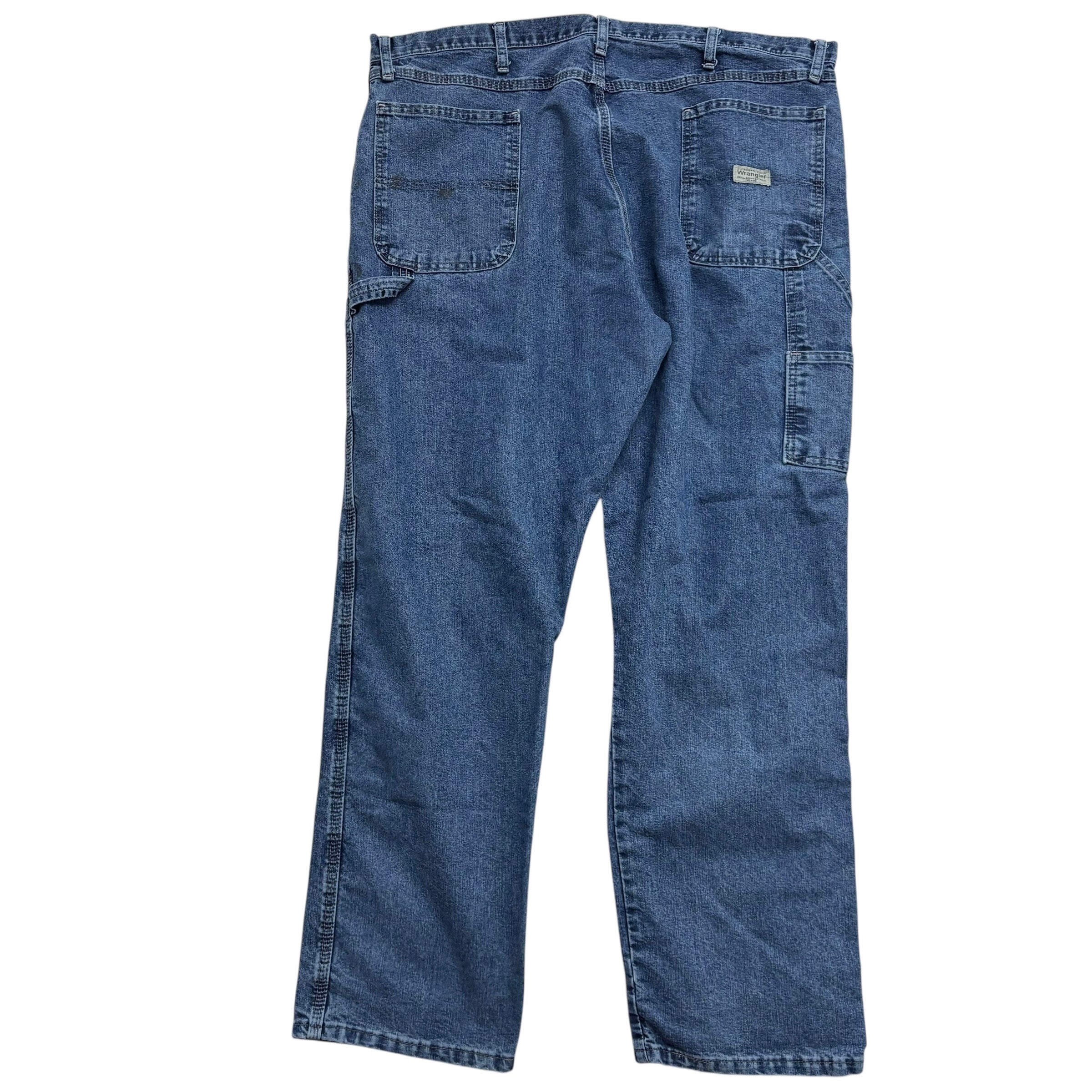 Wrangler Carpenter Jeans W42 L32 Mens Mid Blue Relaxed Straight Fit Denim (F)
