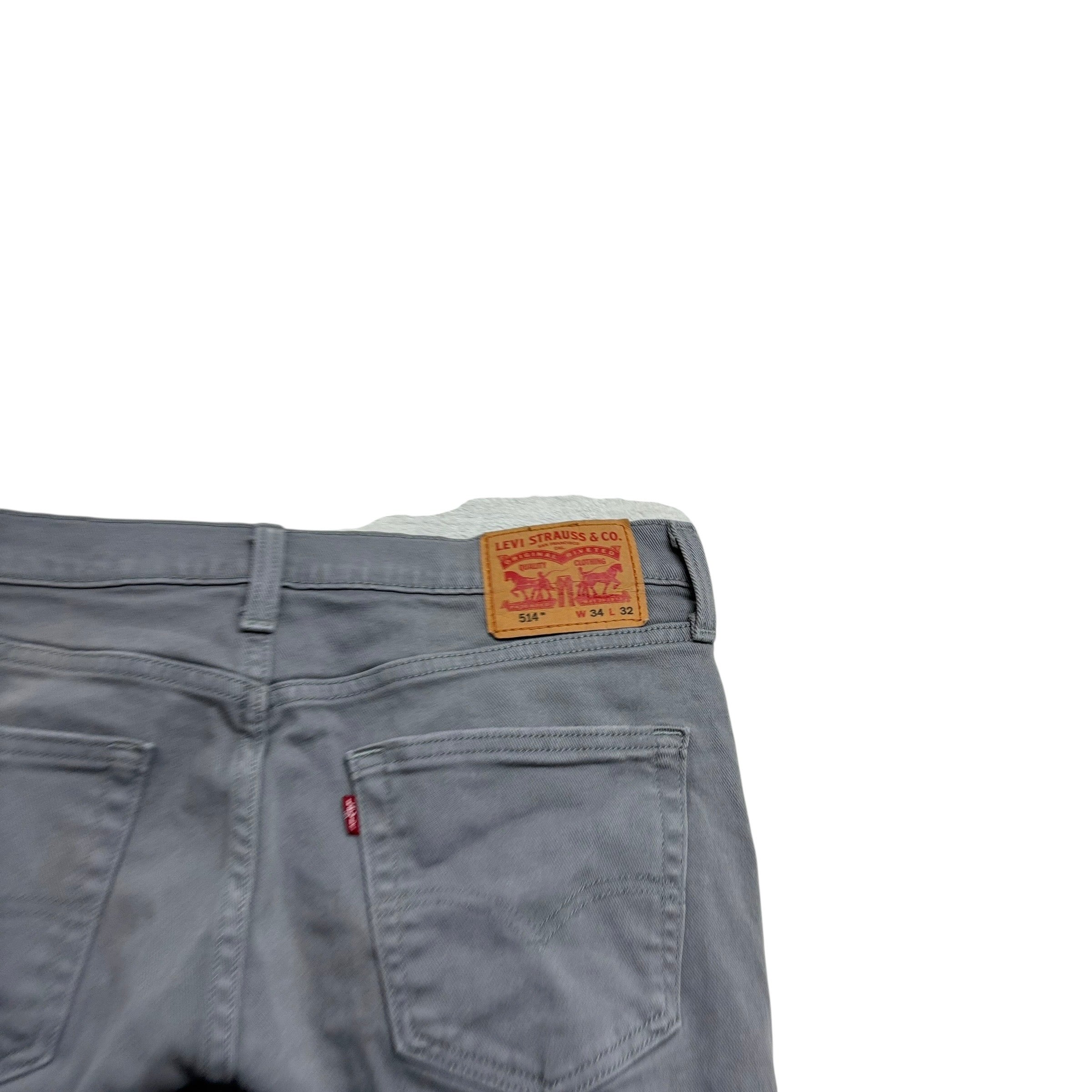 Levis 514 Jeans W34 L32 Mens Grey Regular Straight Fit Stretch Denim (F)