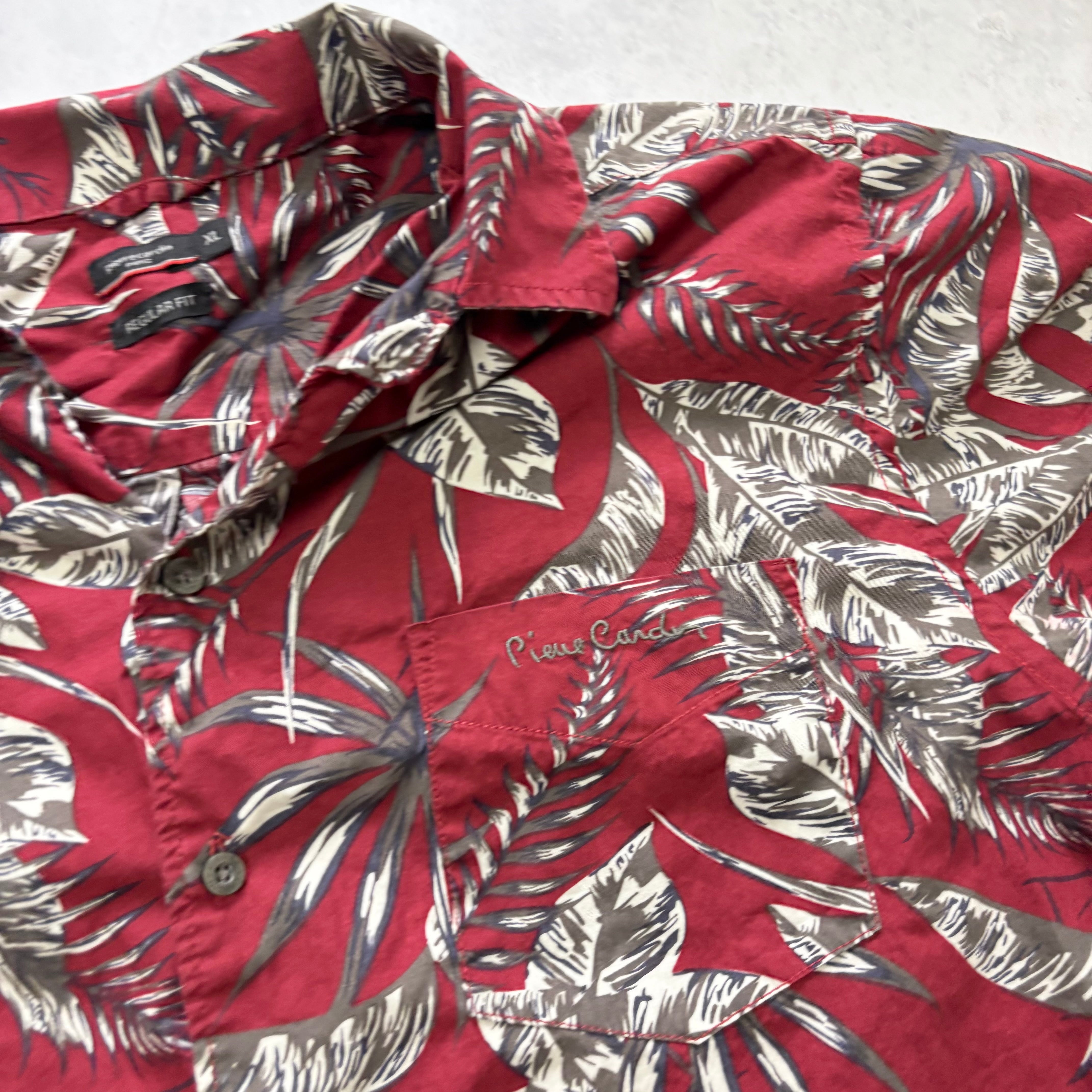 Hawaiian Shirt Mens XL Red Floral Aloha Short Sleeve Cotton Regular Fit (E)