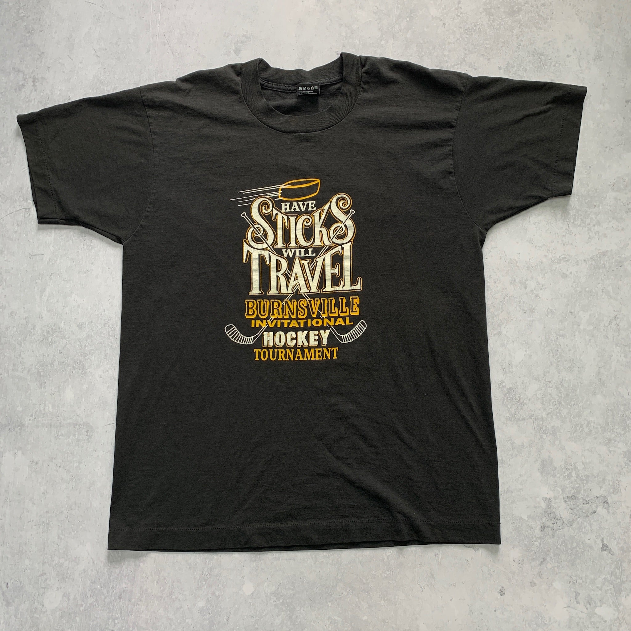 Vintage T Shirt Mens Large Black Single Stitch Graphic Print 90s Hockey (E)
