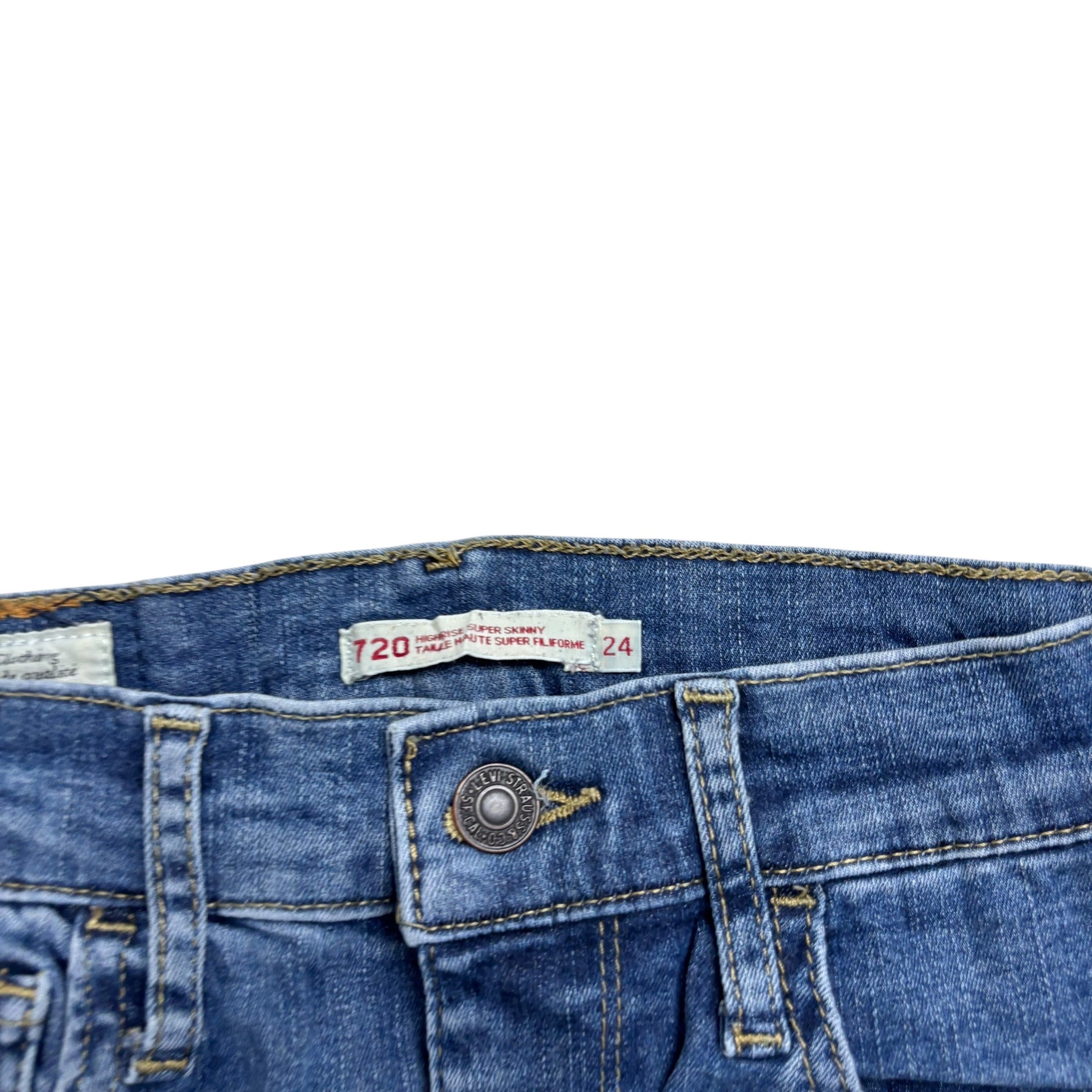 Levis 720 Jeans W23 L30 Womens High Rise Super Skinny Mid Blue Stretch (E)