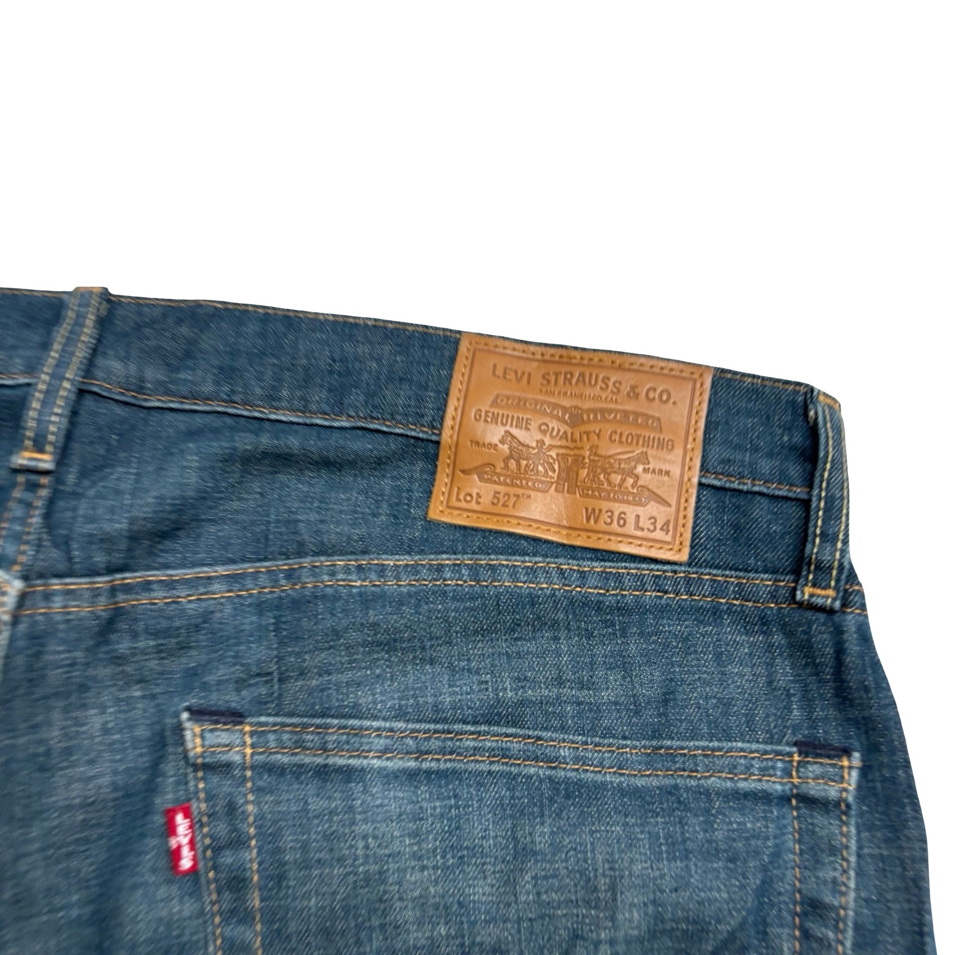 Levis 527 Jeans W38 L29 Mens Dark Blue Slim Bootcut Fit Stretch Denim (E)