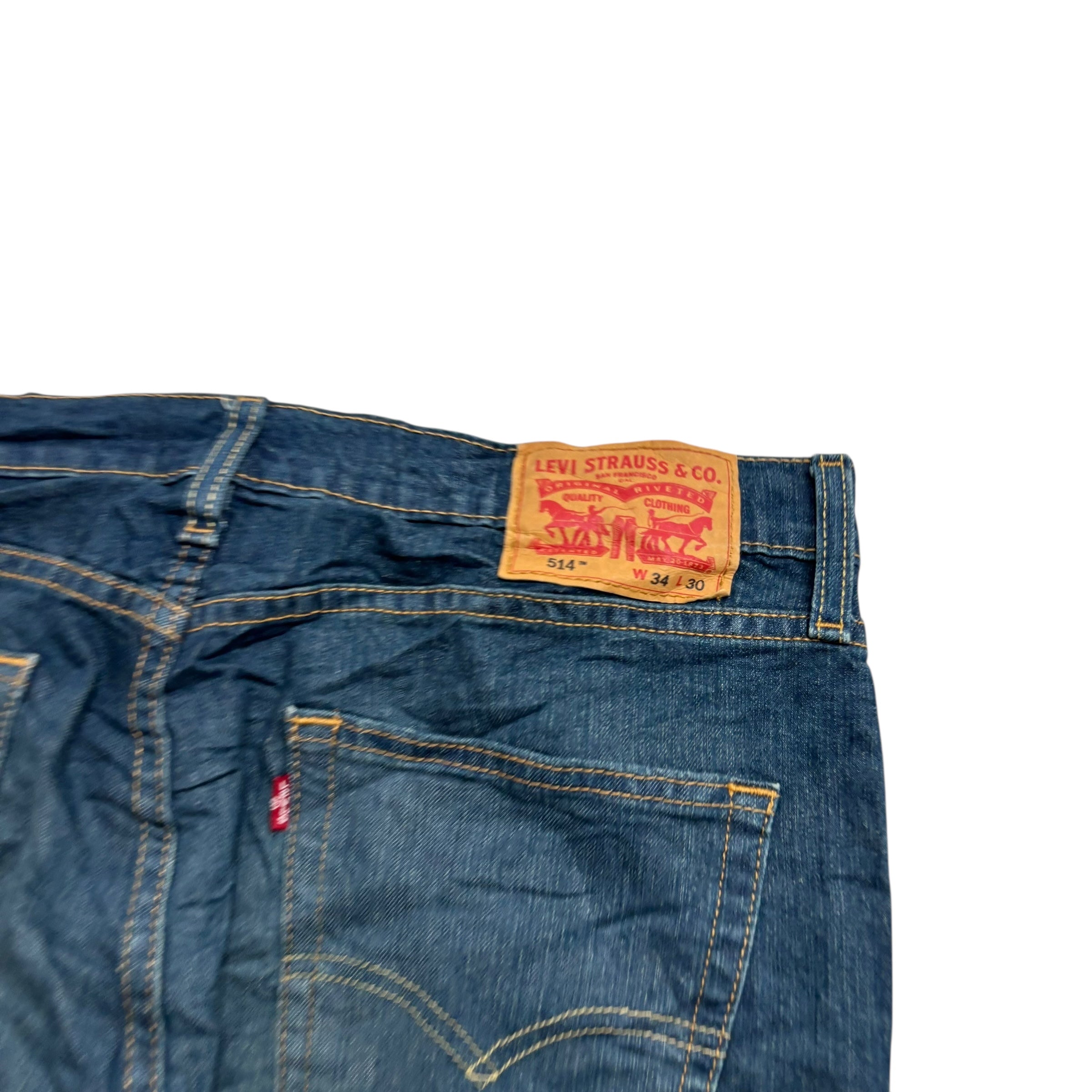 Levis 514 Jeans W34 L30 Mens Dark Blue Regular Straight Fit Stretch Denim