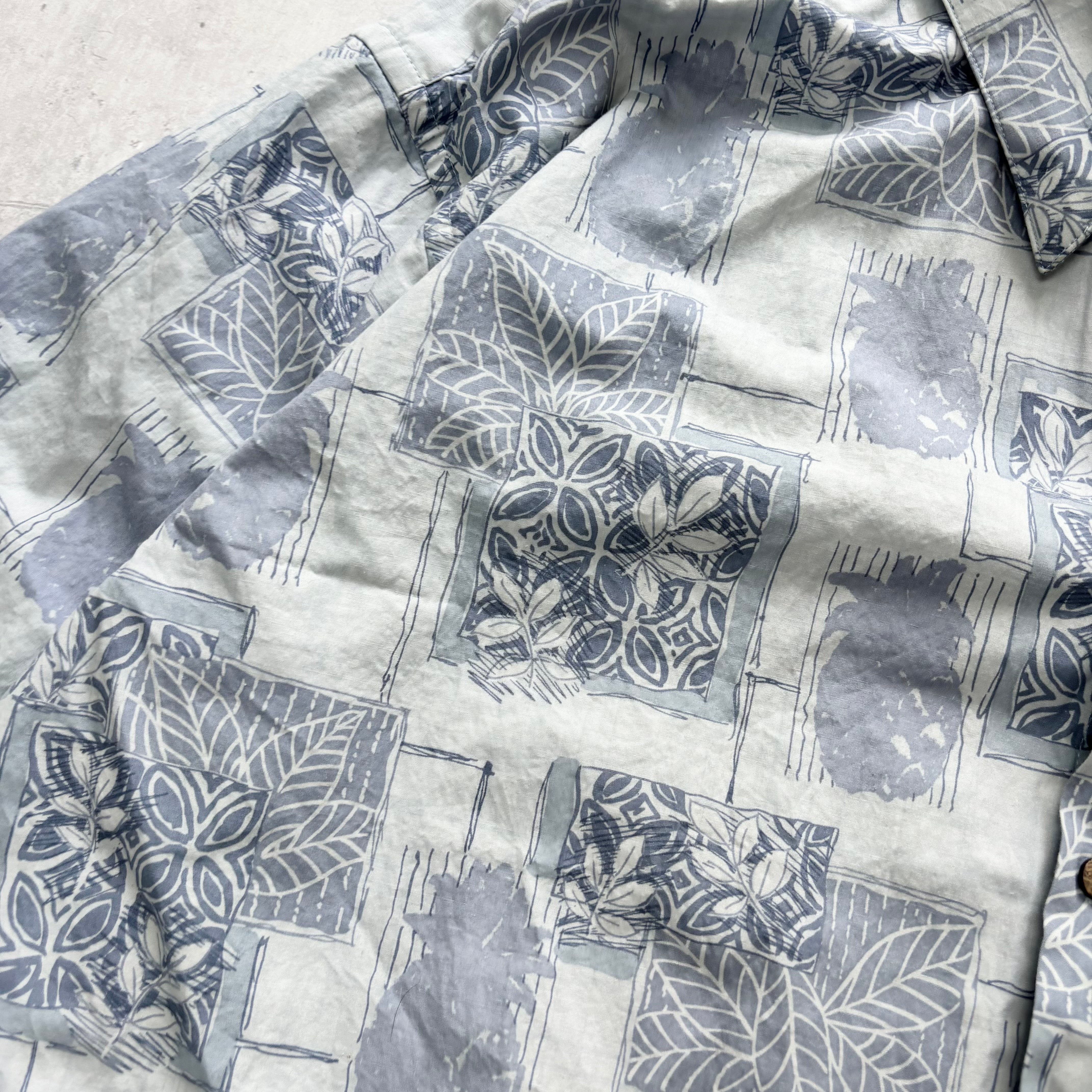 Vintage Hawaiian Shirt Mens XXL Blue Floral Aloha Short Sleeve Cotton (E)