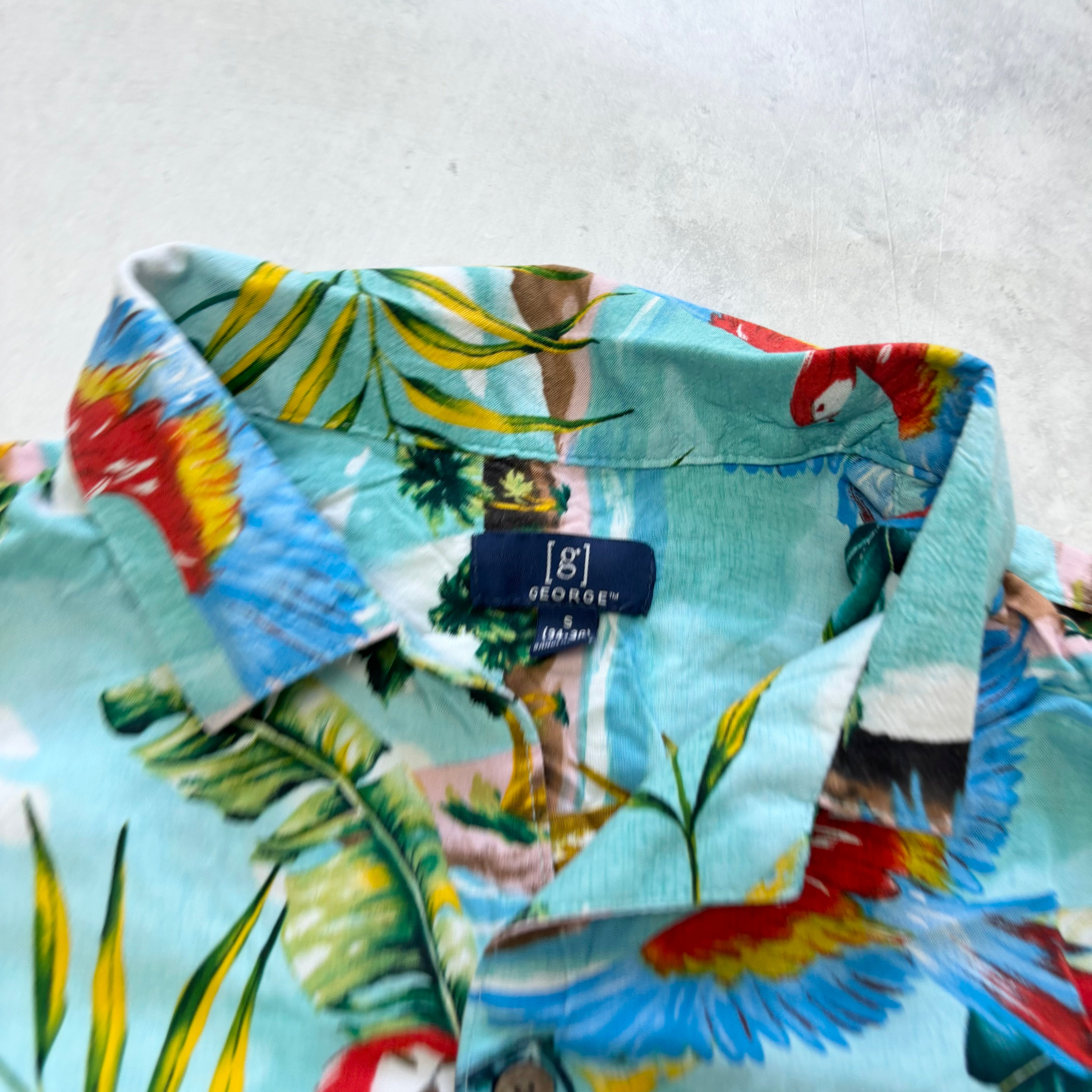 George Hawaiian Shirt Mens Small Blue Floral Aloha Short Sleeve Rayon (E)